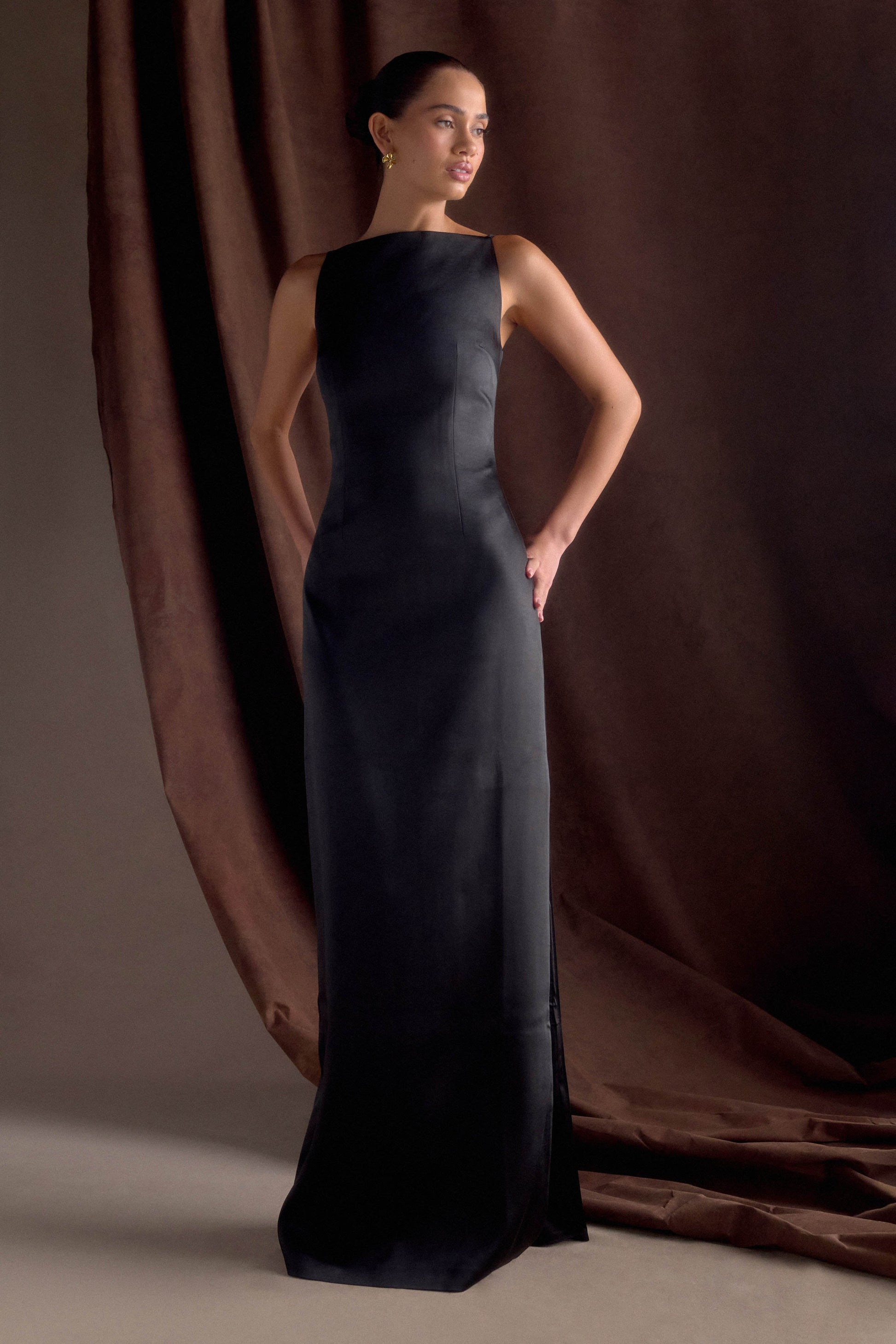 Violet Sleeveless Satin Maxi Dress - Black #10