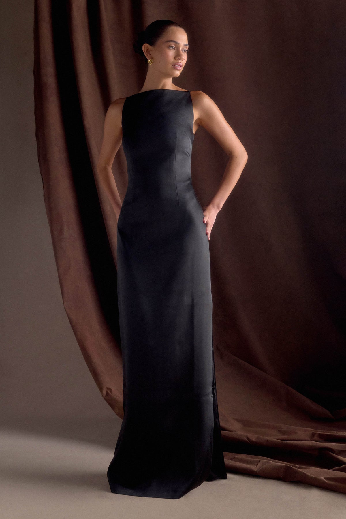 Violet Sleeveless Satin Maxi Dress - Black #10