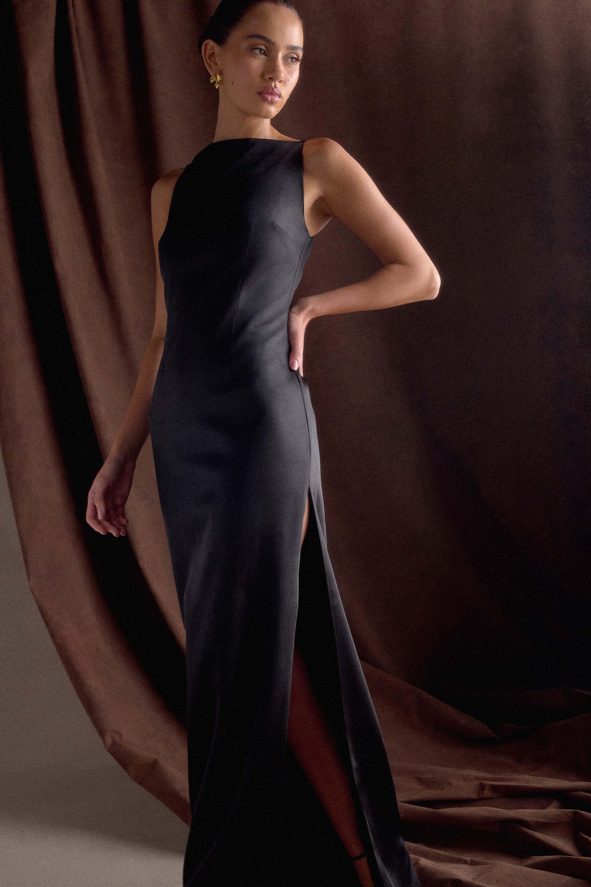 Violet Sleeveless Satin Maxi Dress - Black #9