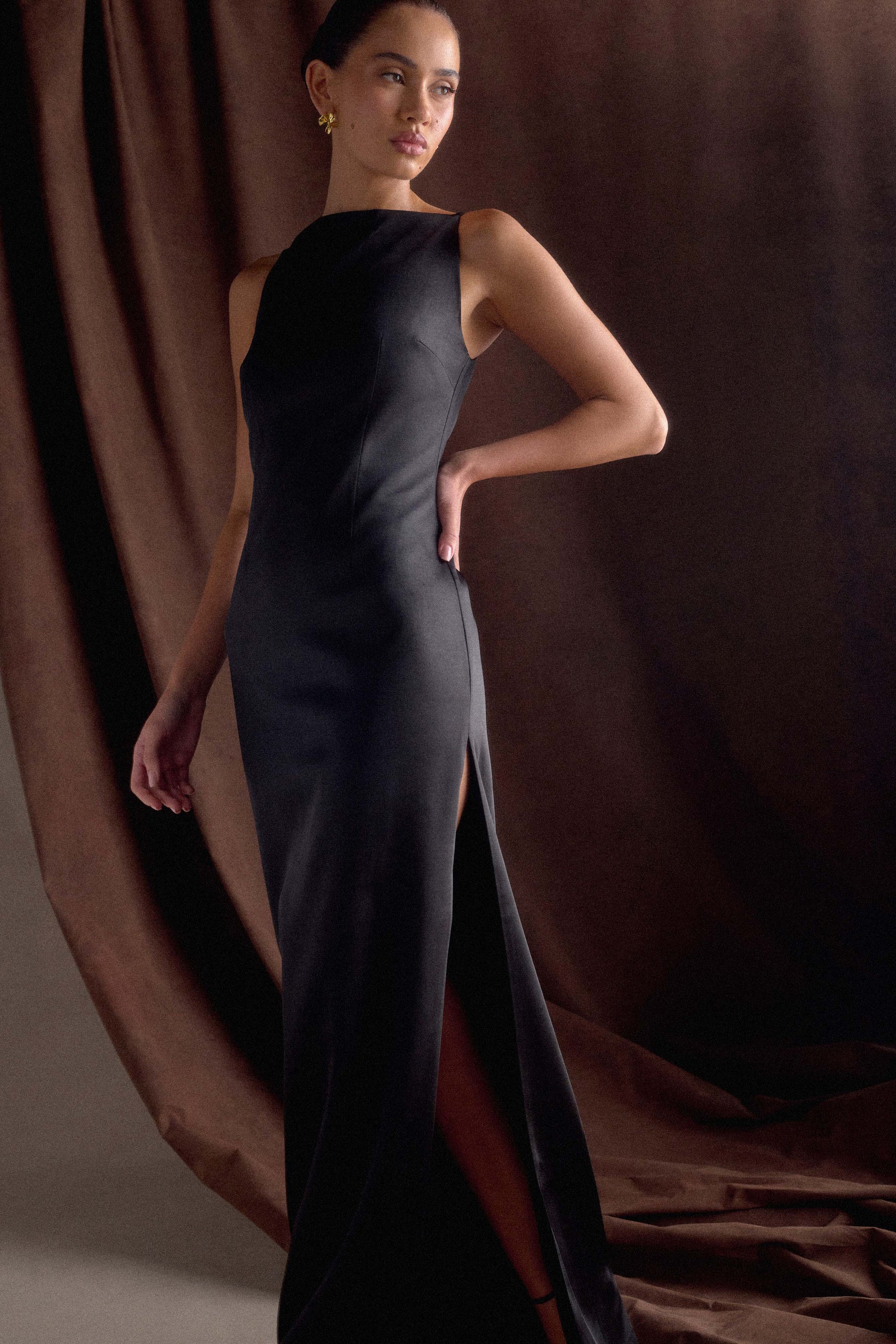 Violet Sleeveless Satin Maxi Dress - Black #9