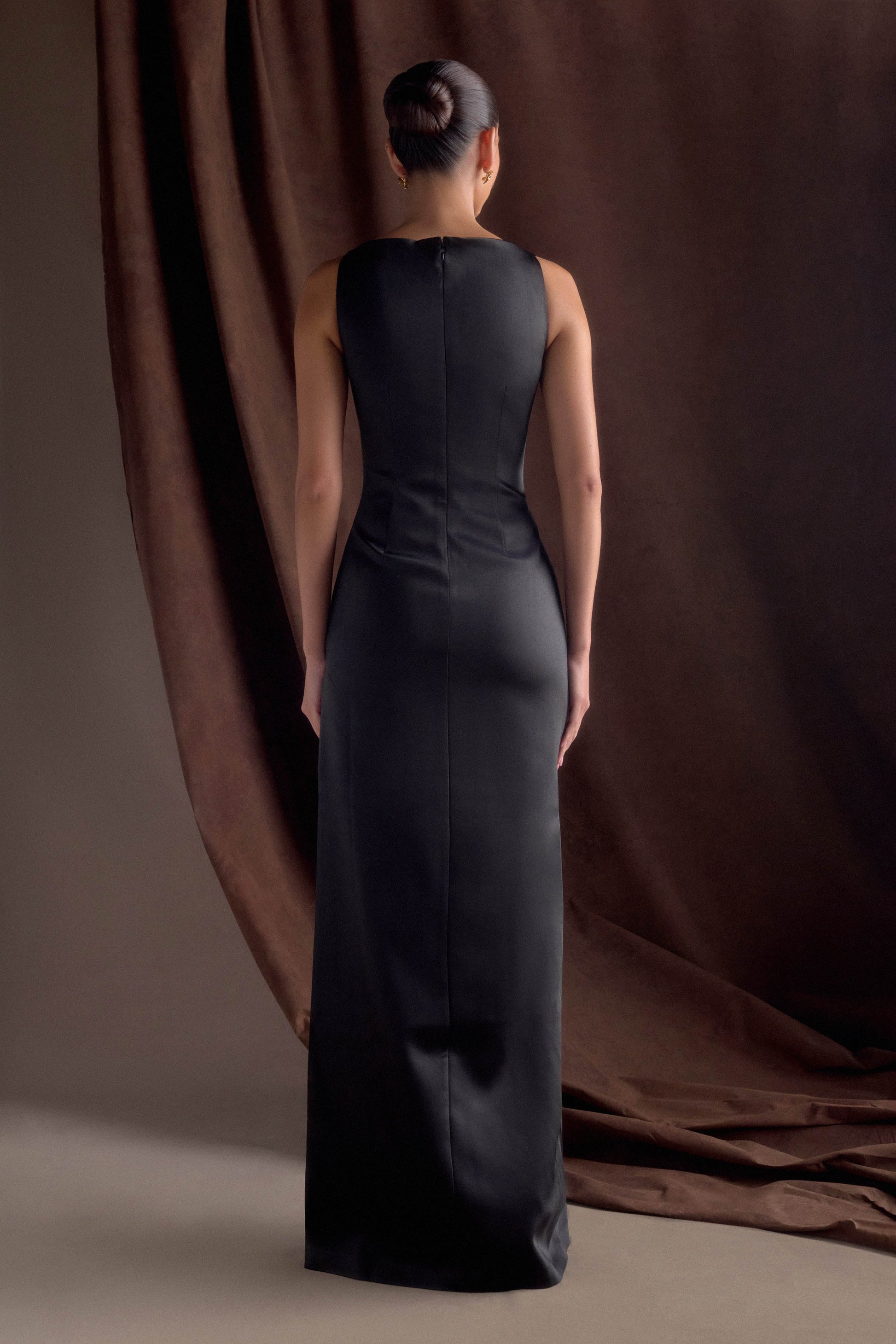 Violet Sleeveless Satin Maxi Dress - Black #2