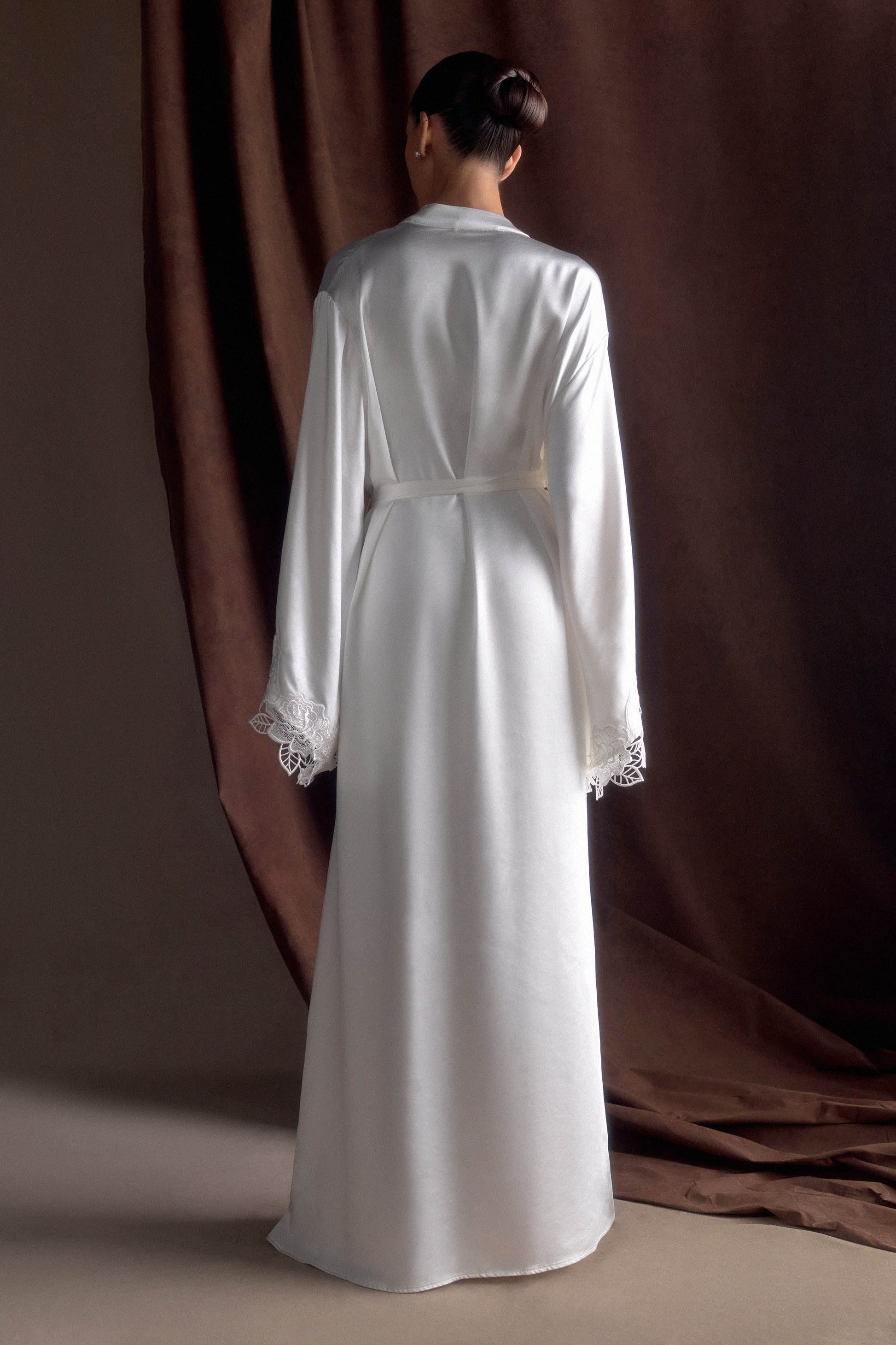 Sullivan Satin Bridal Robe With Lace - Ivory #3