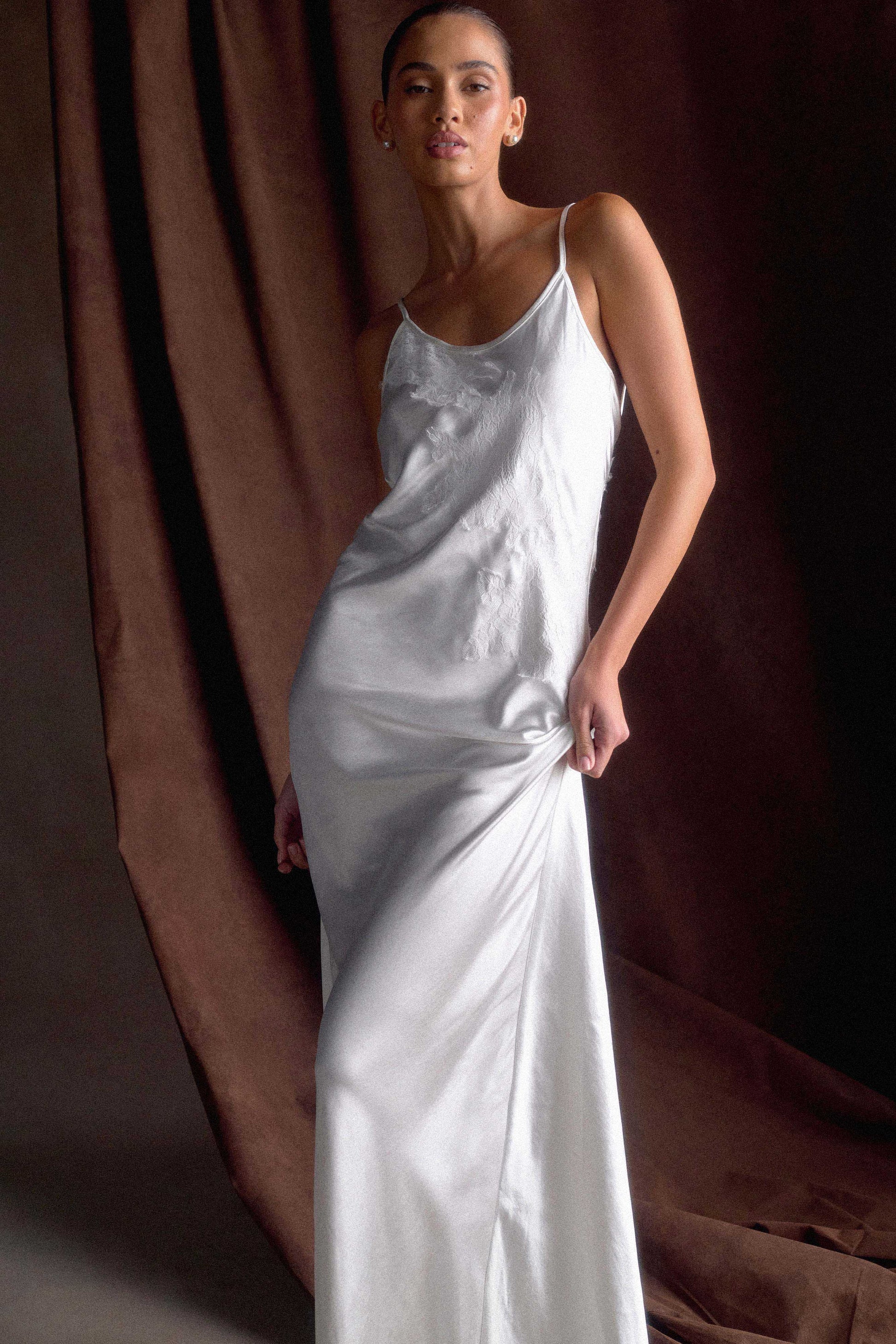 Saylor Satin Slip Maxi Dress - Ivory #3