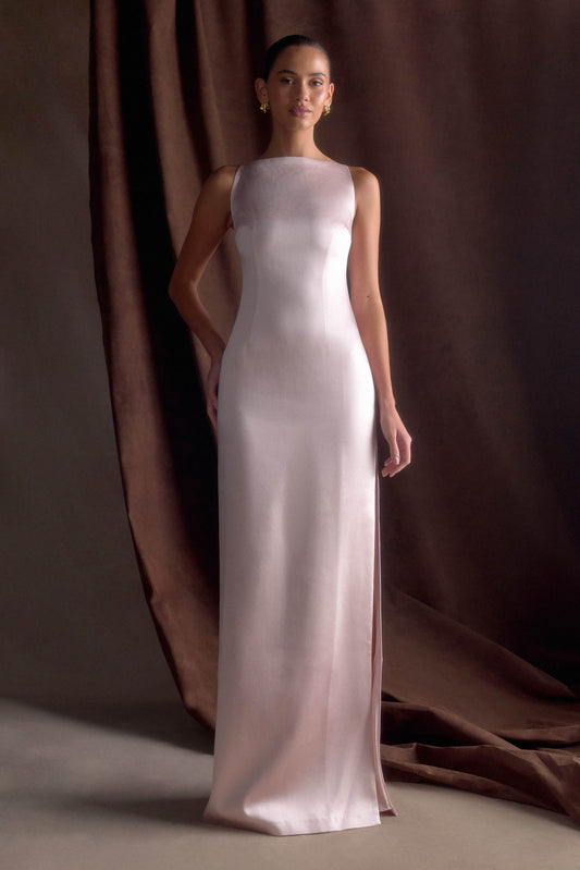 Violet Sleeveless Satin Maxi Dress - Soft Pink