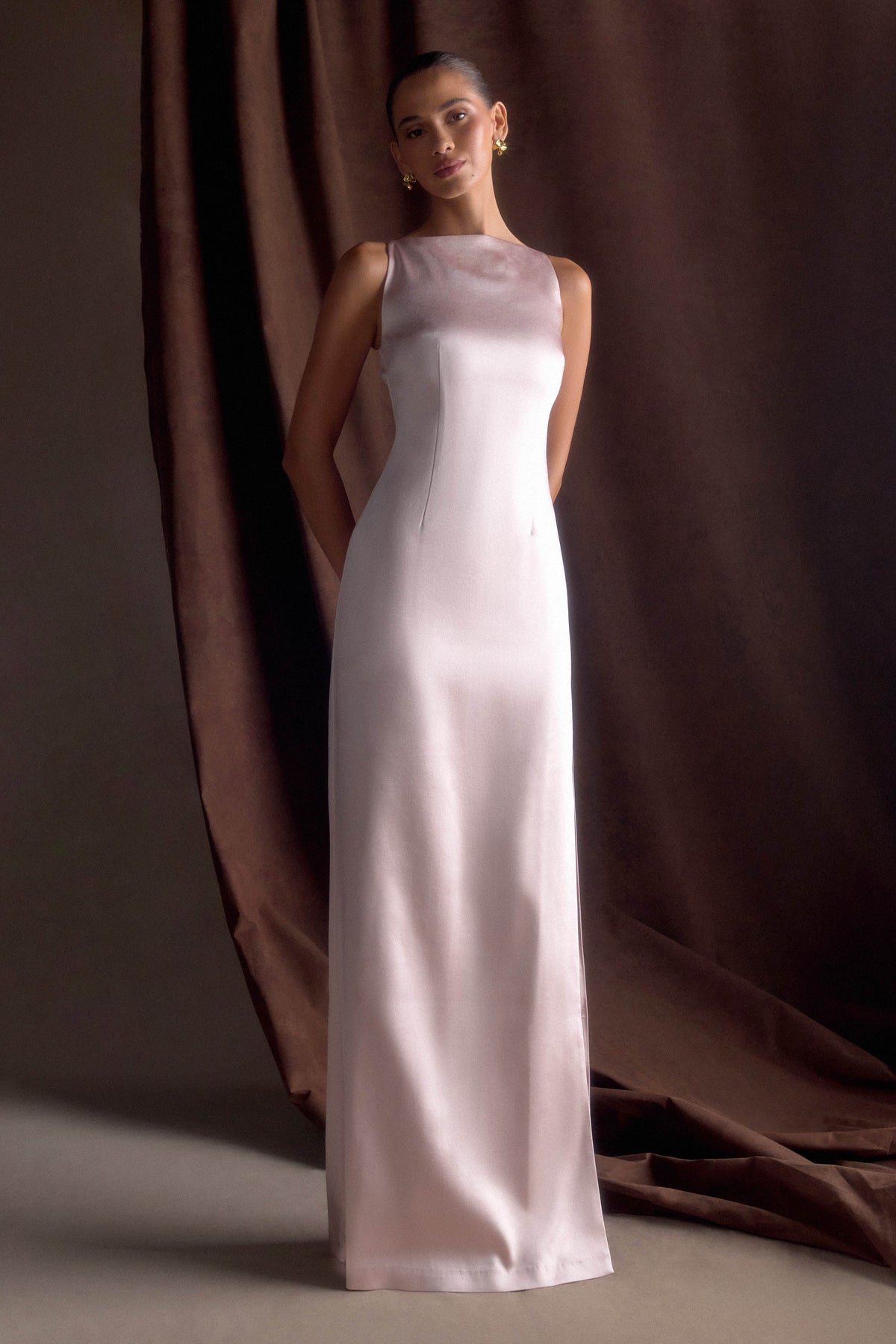 Violet Sleeveless Satin Maxi Dress - Soft Pink #11