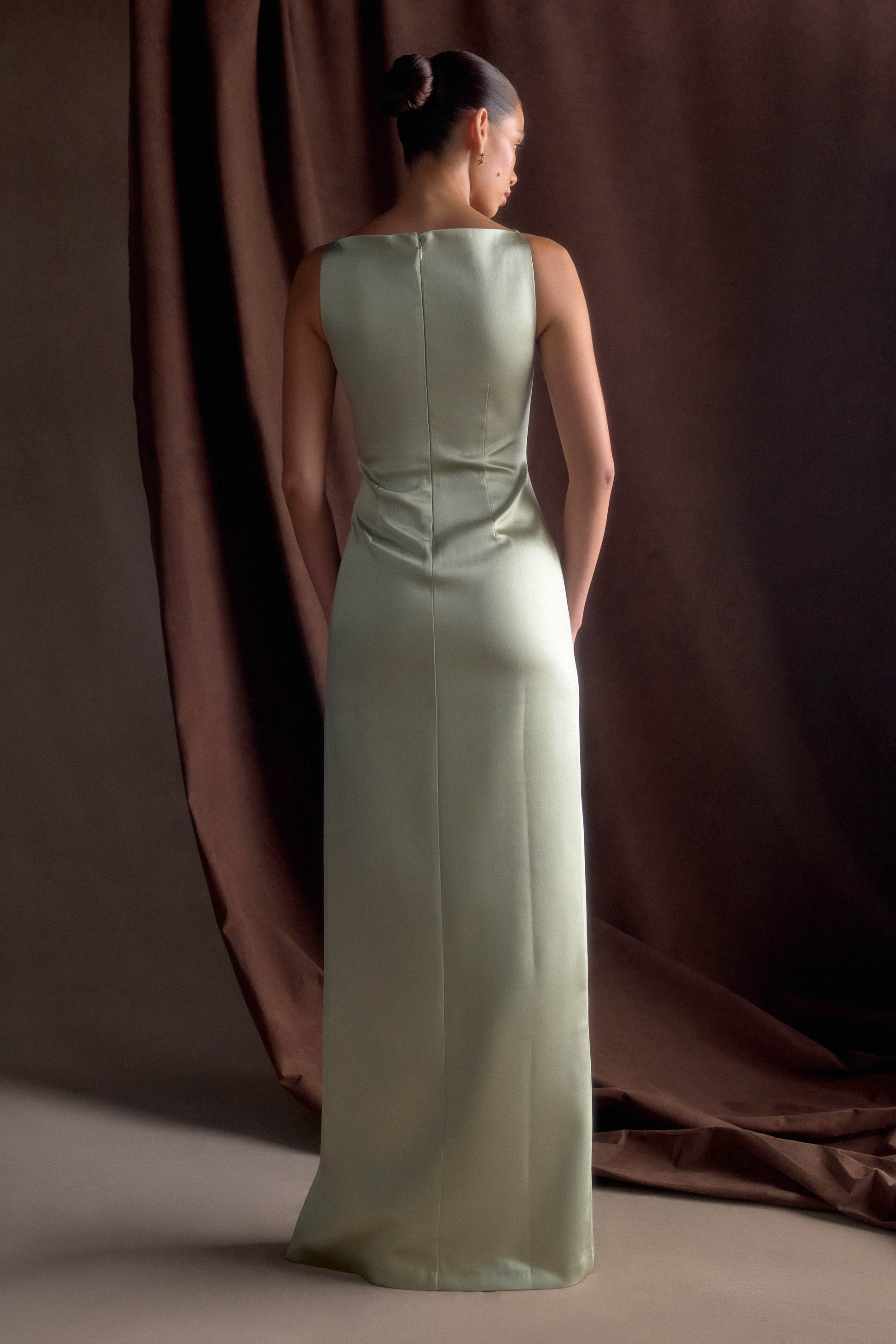 Violet Sleeveless Satin Maxi Dress - Sage #2