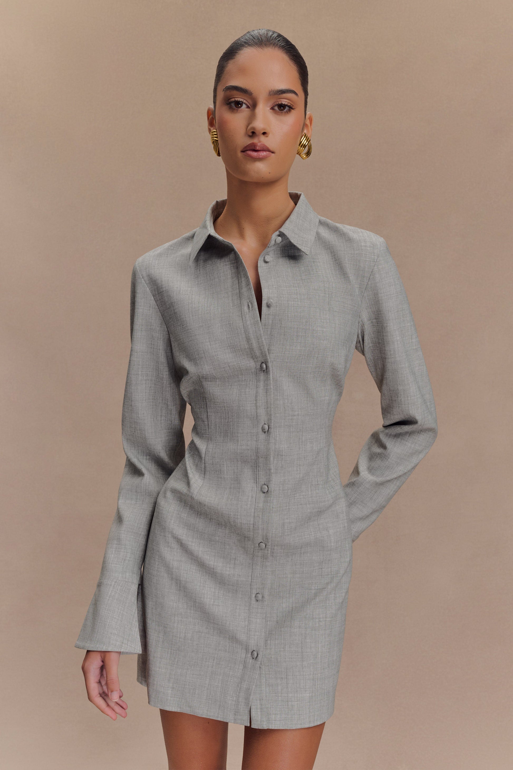 Dorian Fitted Shirt Mini Dress - Charcoal Marle #7
