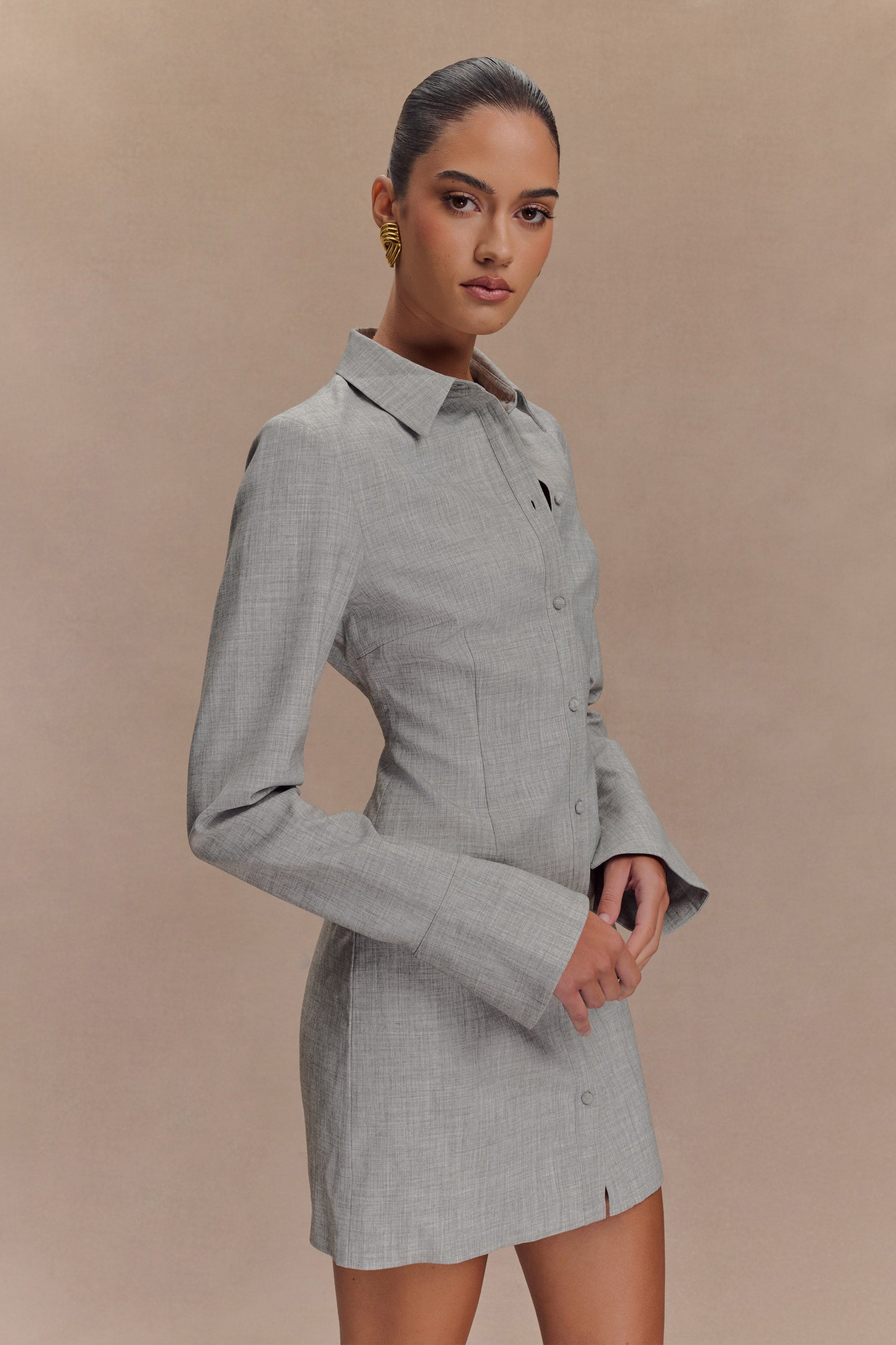 Dorian Fitted Shirt Mini Dress - Charcoal Marle #5