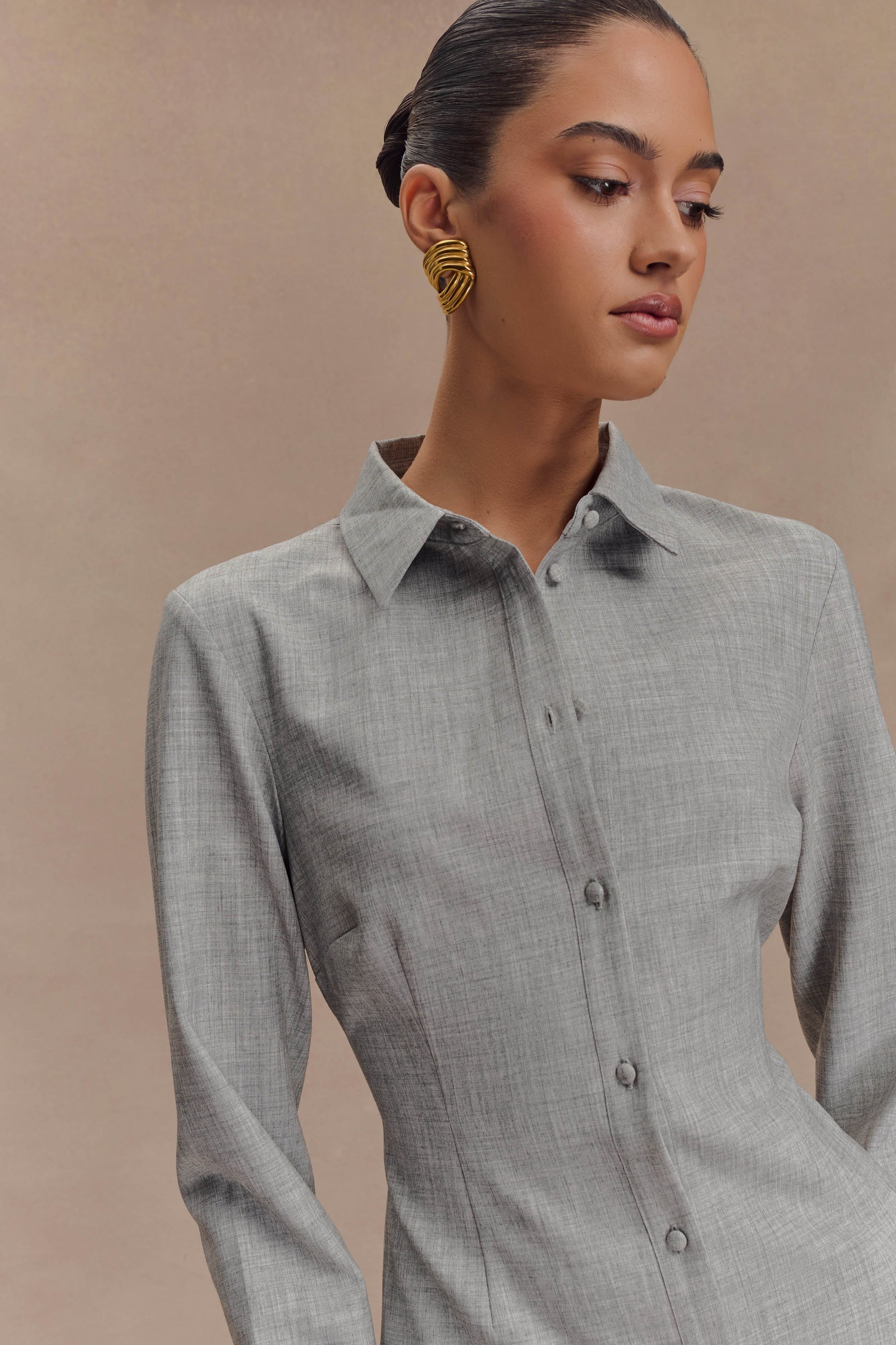 Dorian Fitted Shirt Mini Dress - Charcoal Marle #4