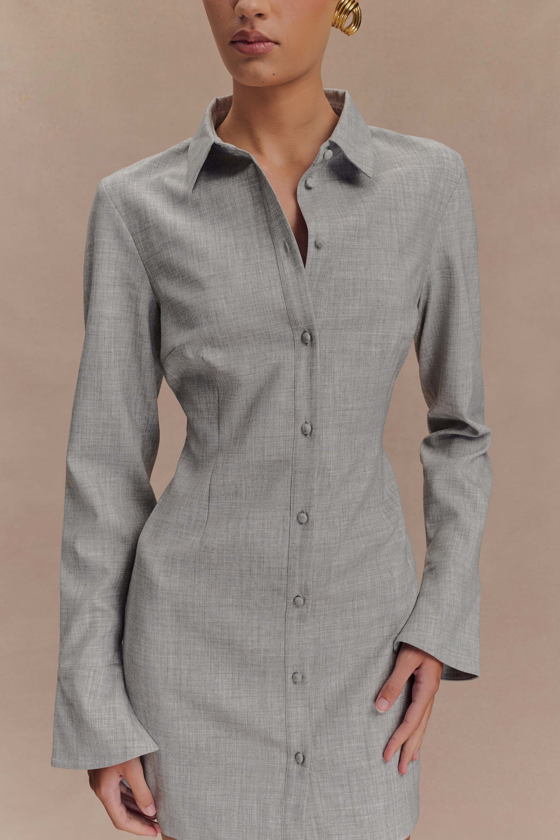Dorian Fitted Shirt Mini Dress - Charcoal Marle #3