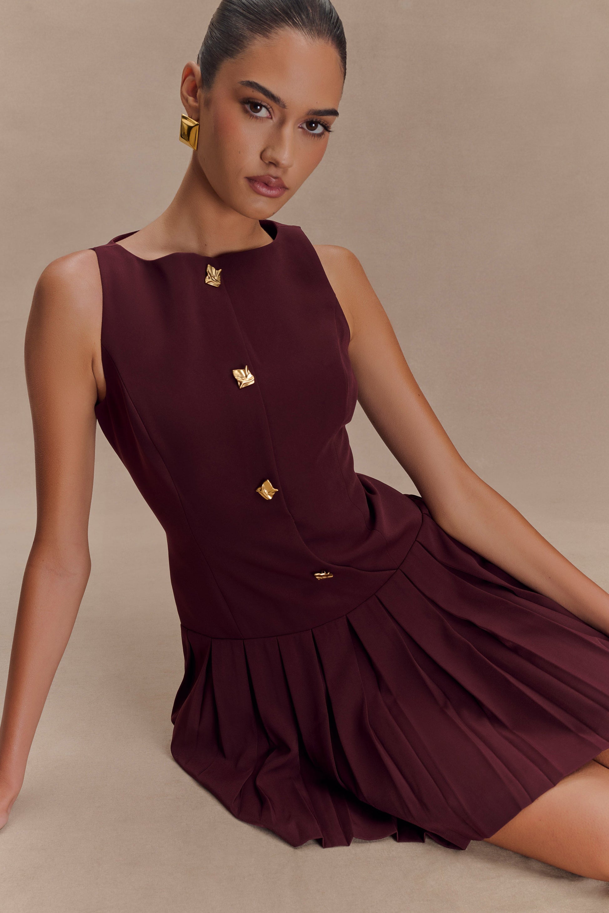 Mackenzie Sleeveless Pleated Mini Dress - Mahogany #3