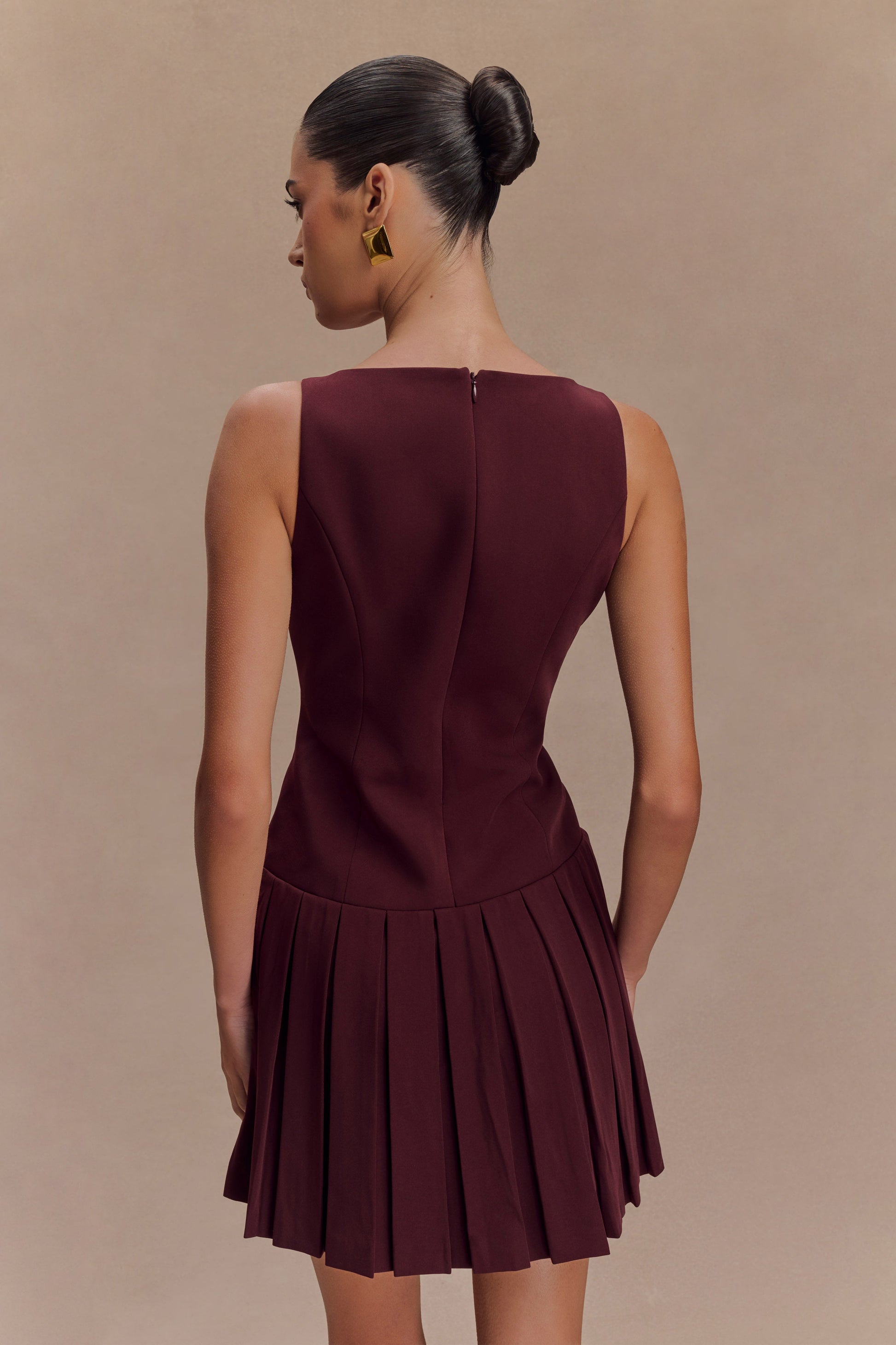 Mackenzie Sleeveless Pleated Mini Dress - Mahogany #5