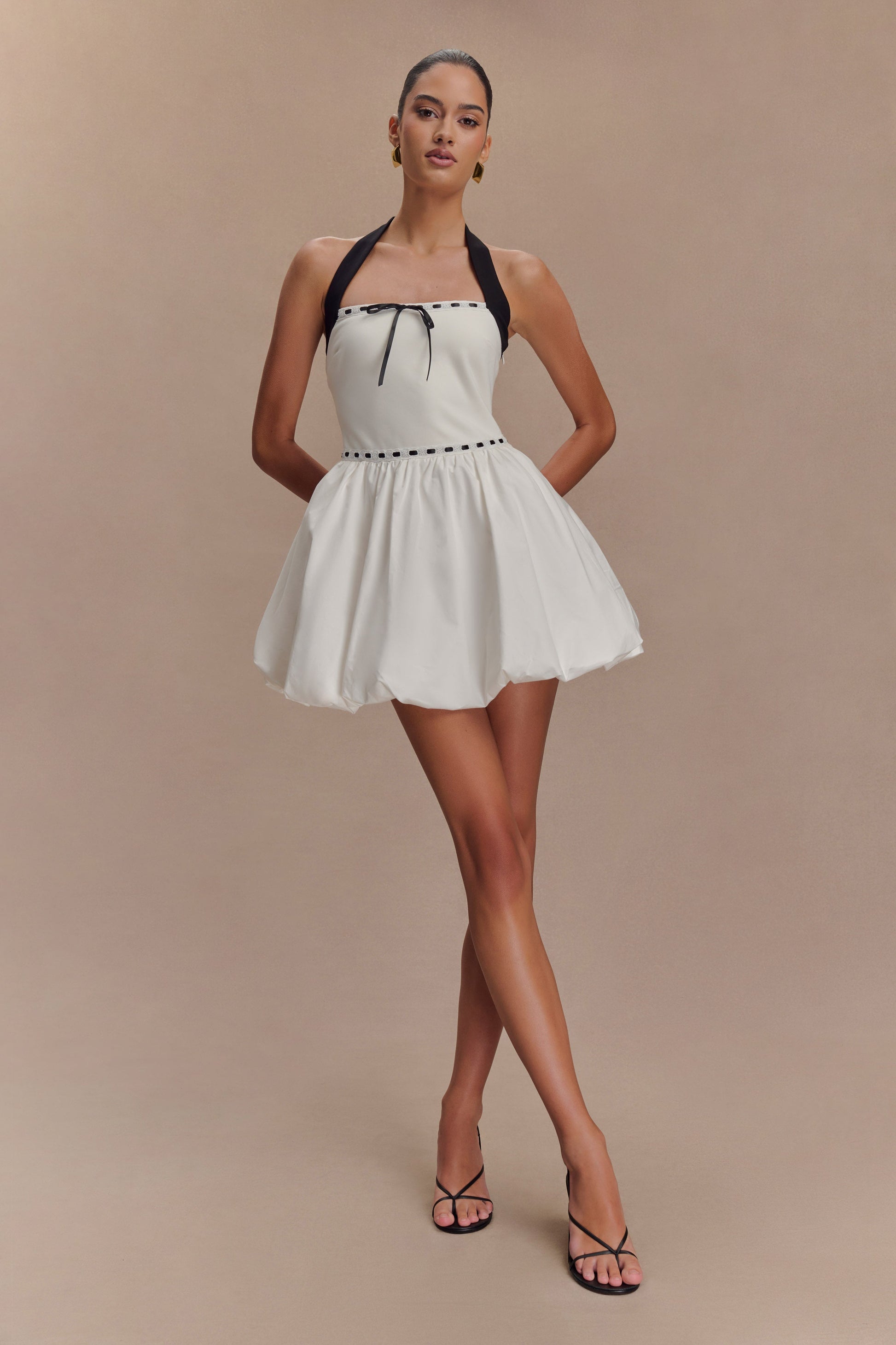 Queenie Halter Bubble Mini Dress - Black/White #5
