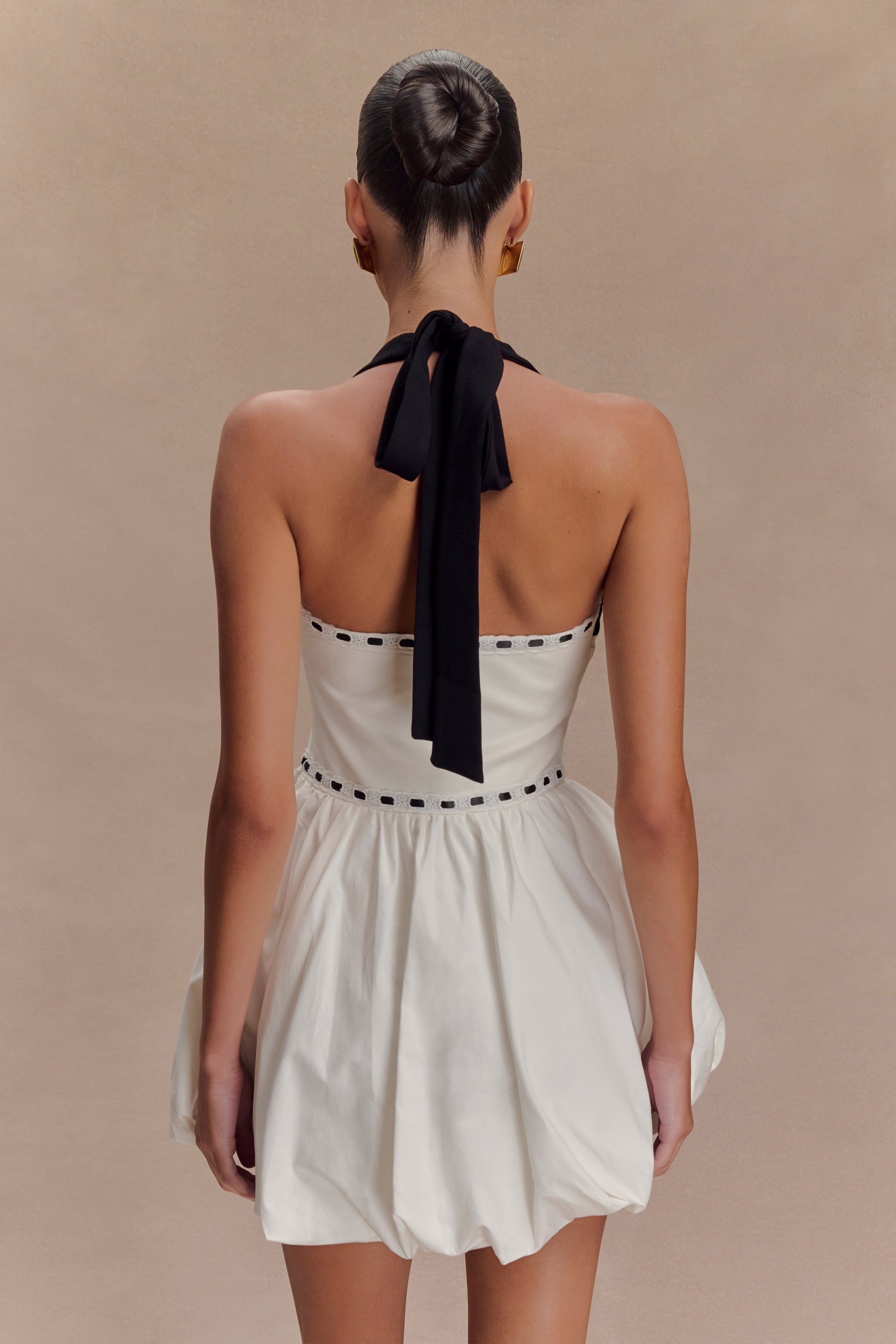 Queenie Halter Bubble Mini Dress - Black/White #2