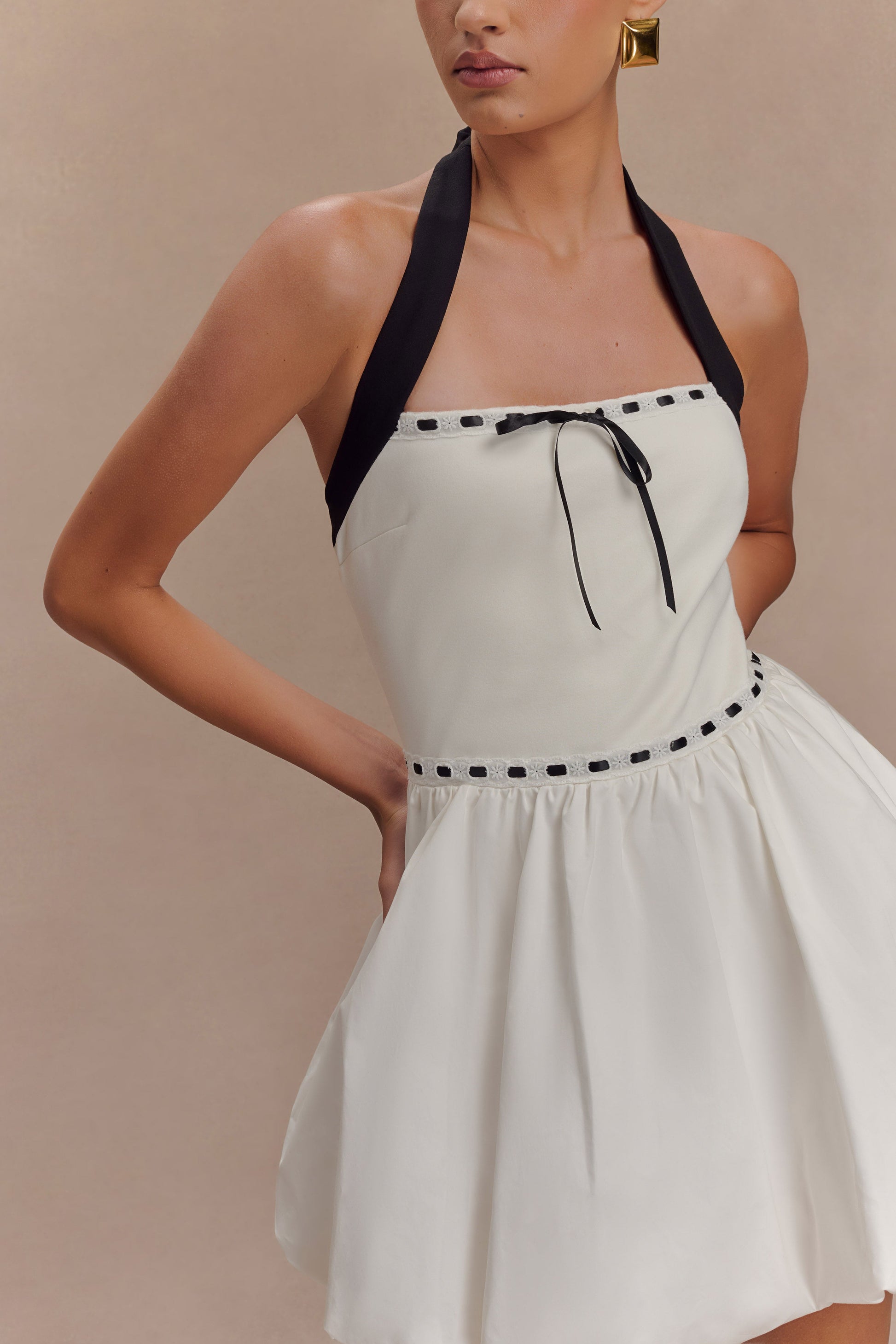 Queenie Halter Bubble Mini Dress - Black/White #3