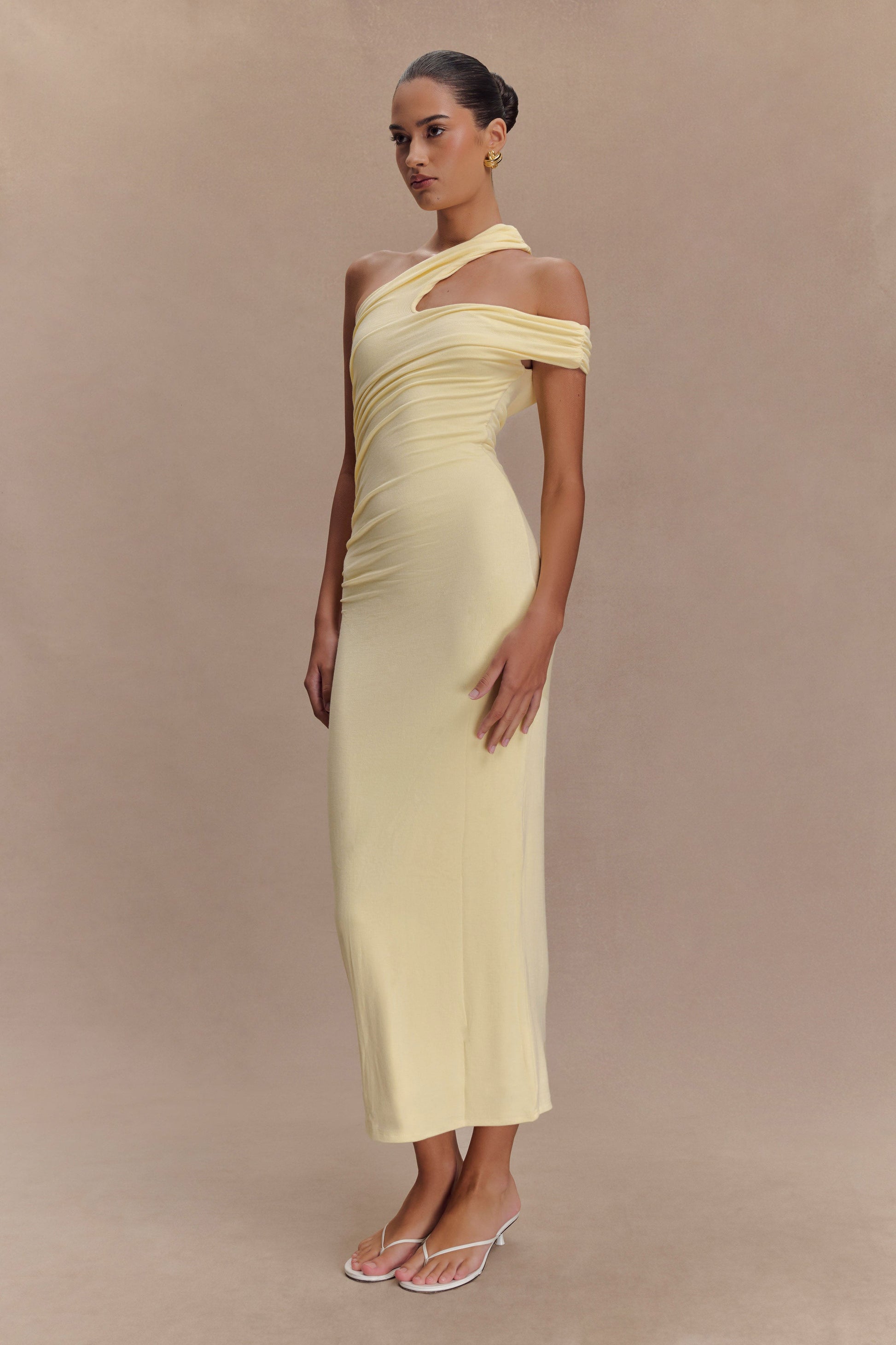 Anastasia One Shoulder Modal Midi Dress - Pale Lemon #5