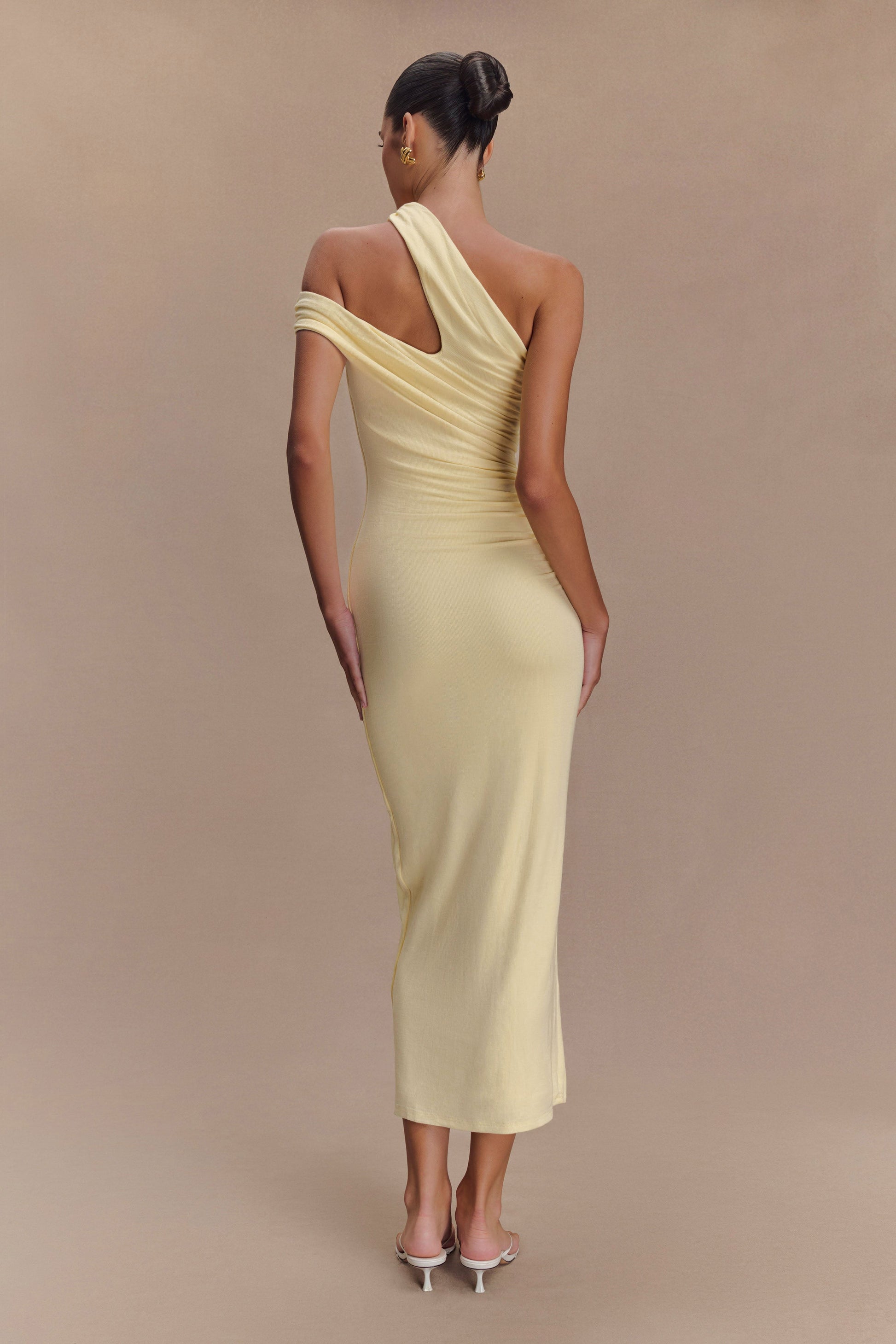 Anastasia One Shoulder Modal Midi Dress - Pale Lemon #2