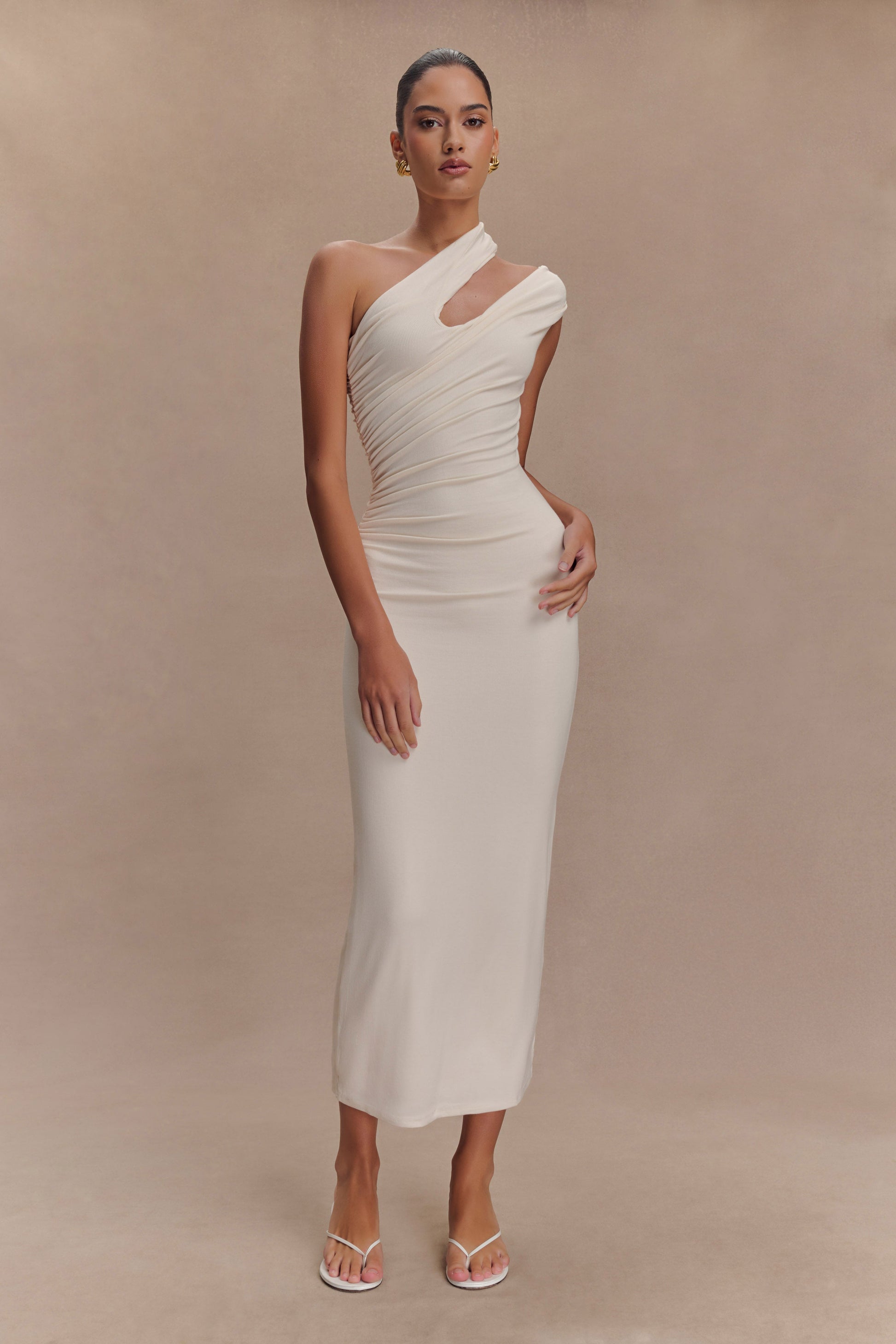 Anastasia One Shoulder Modal Midi Dress - Ivory #6