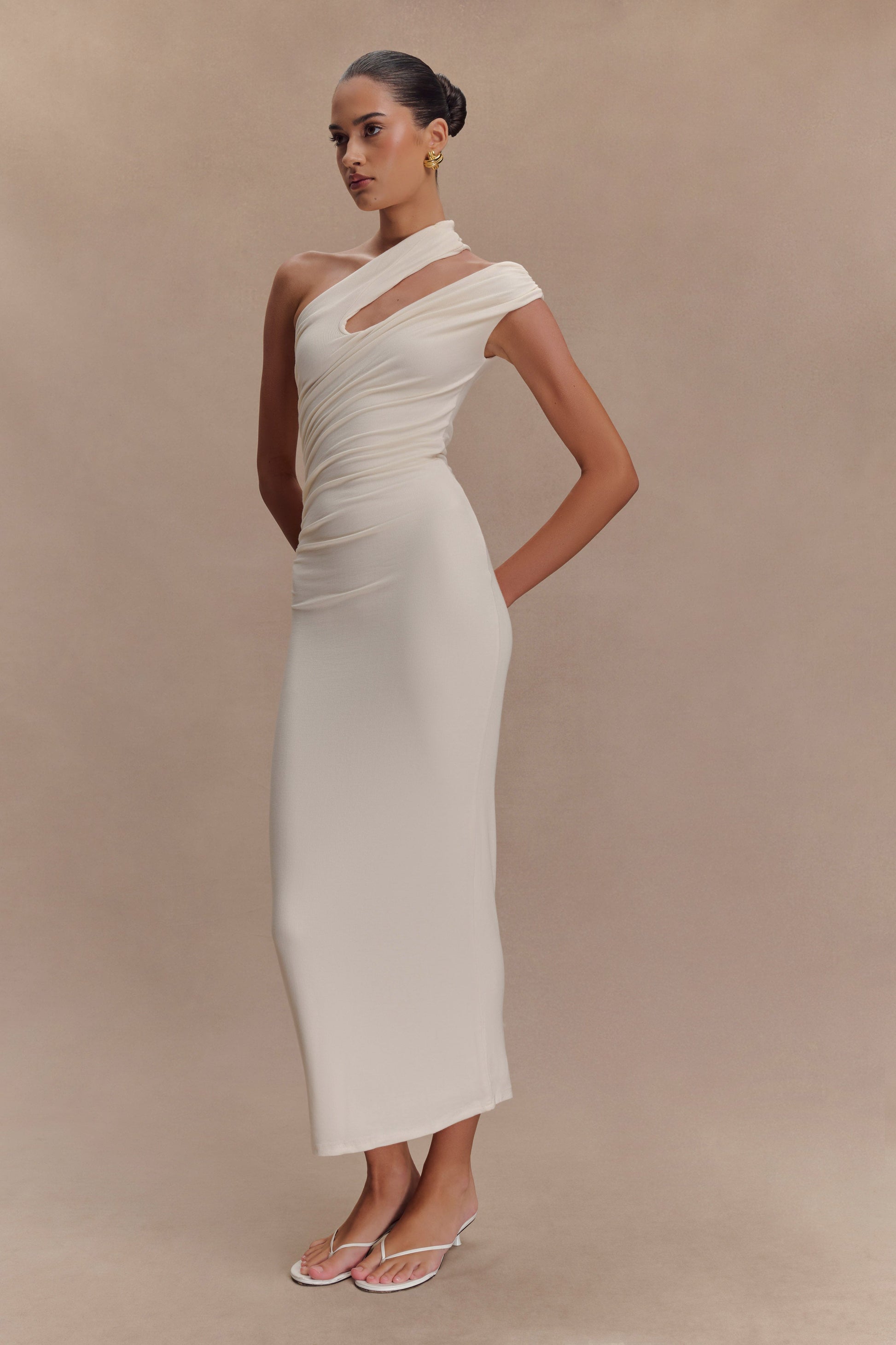 Anastasia One Shoulder Modal Midi Dress - Ivory #4