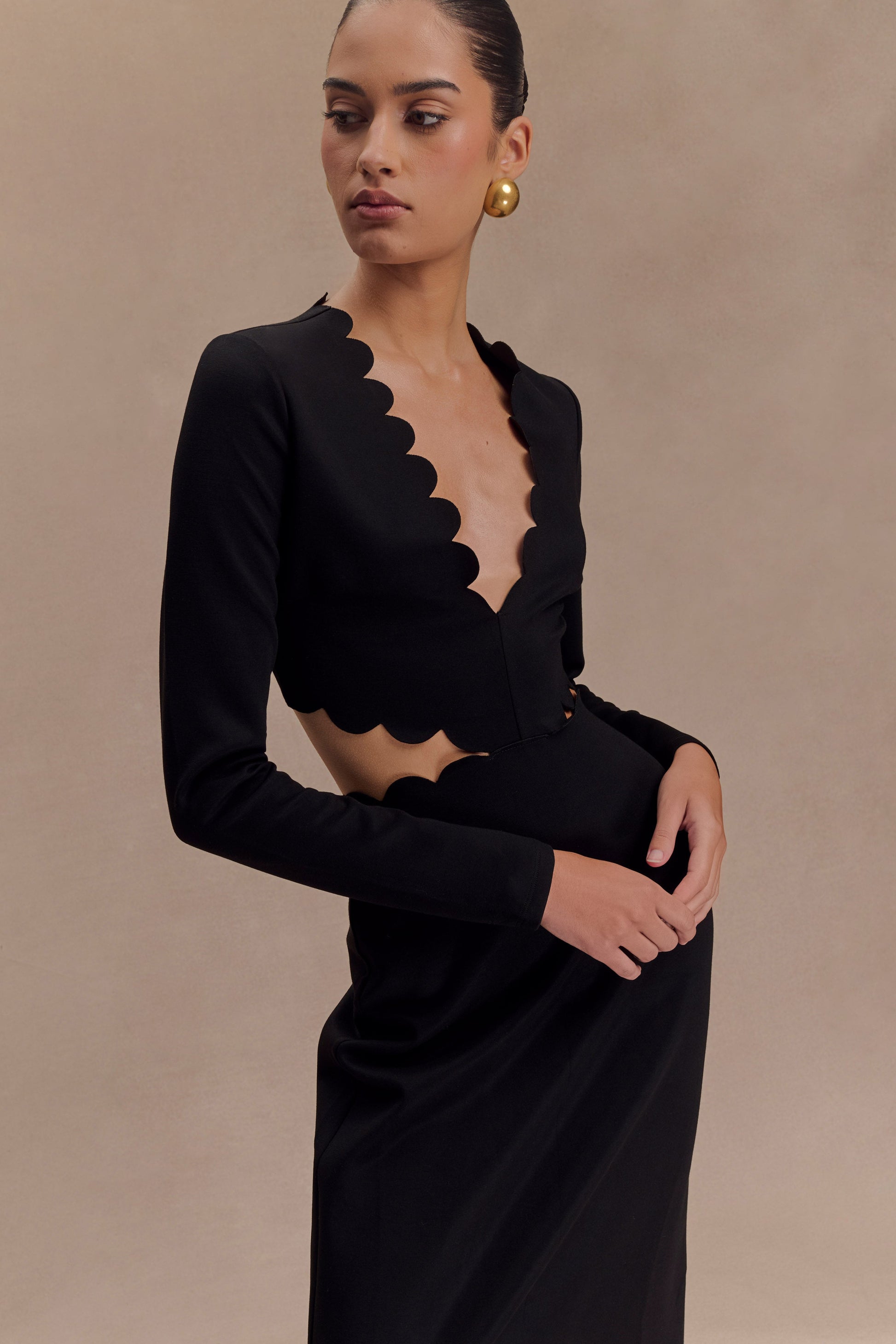 Cynthia Scalloped Halter Maxi Dress - Black #4