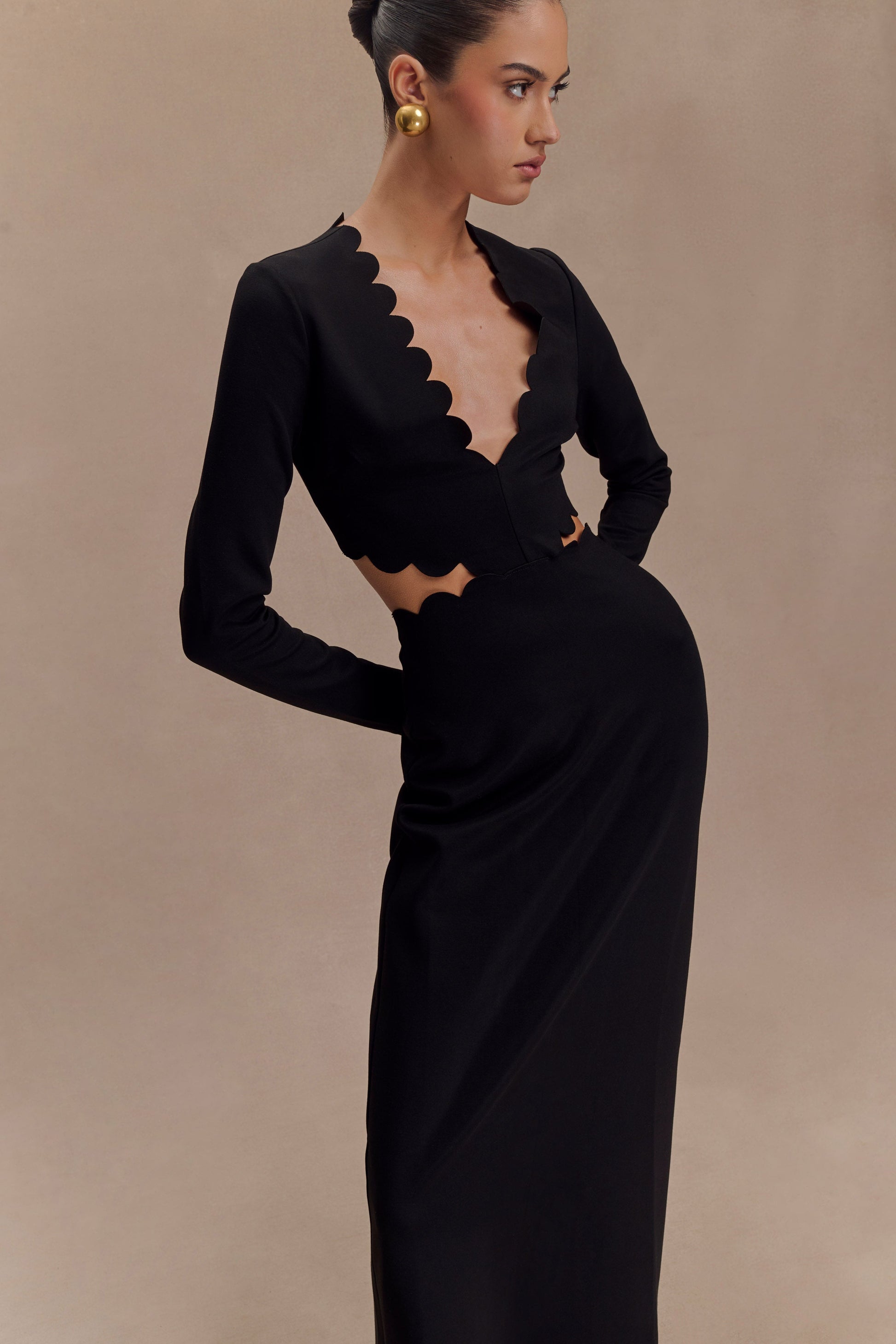 Cynthia Scalloped Halter Maxi Dress - Black #3