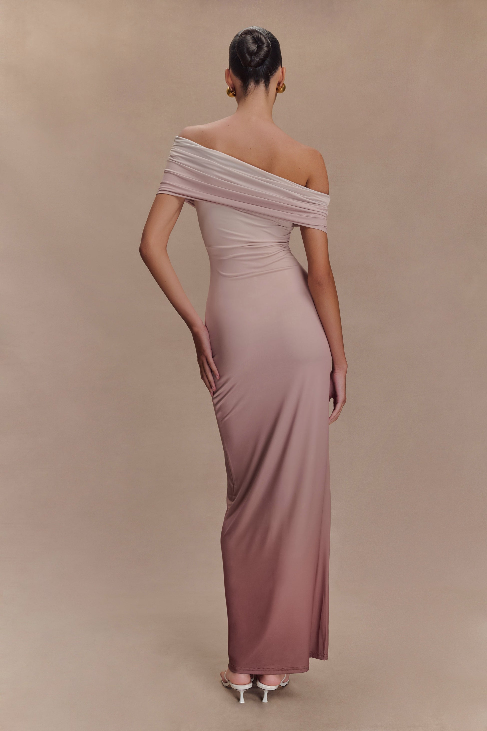 Cassandra Off Shoulder Slinky Maxi Dress - Neutral Ombre #2