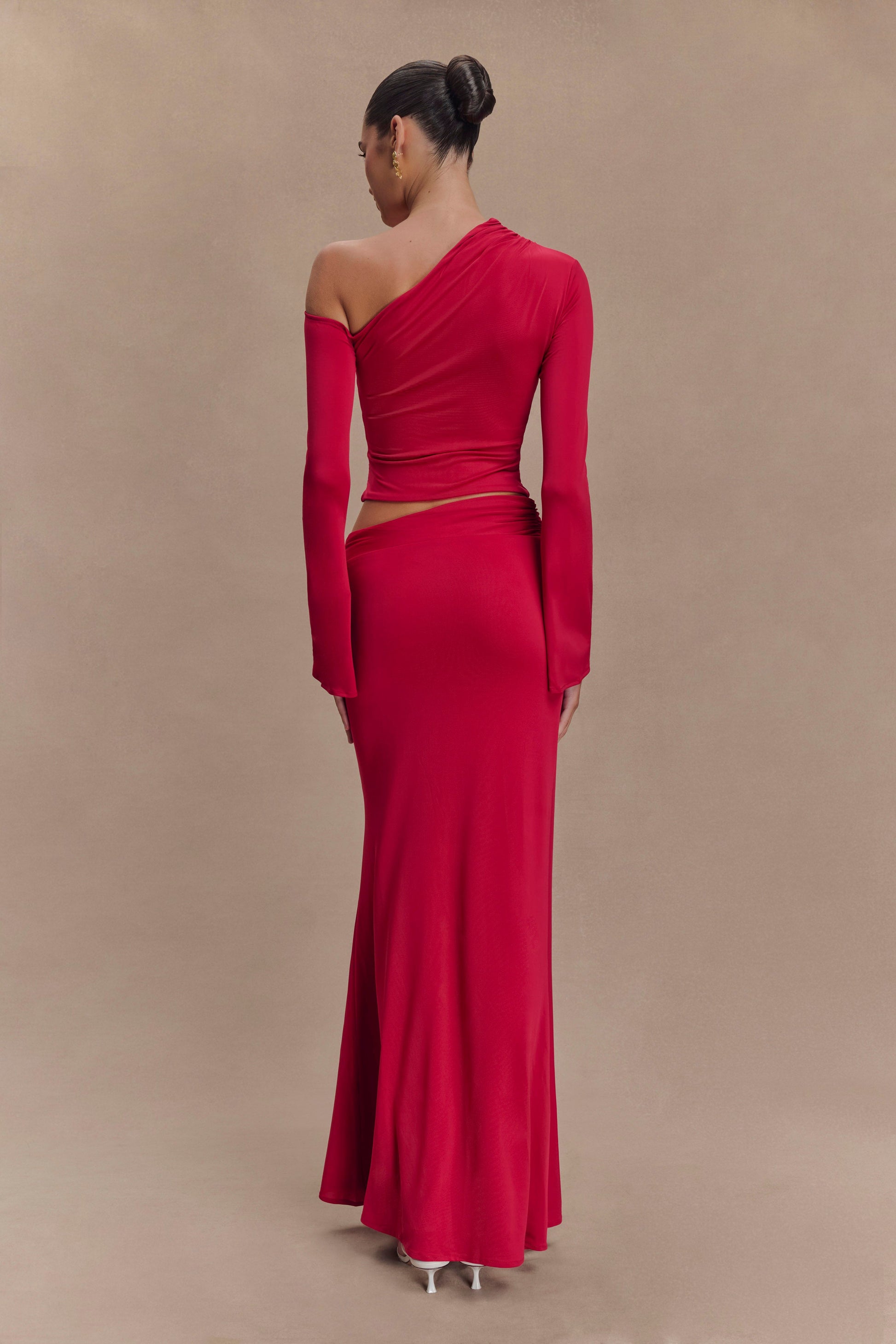 Ainsley Asymmetrical Maxi Skirt With Floral Hardware - Fuchsia Pink #3