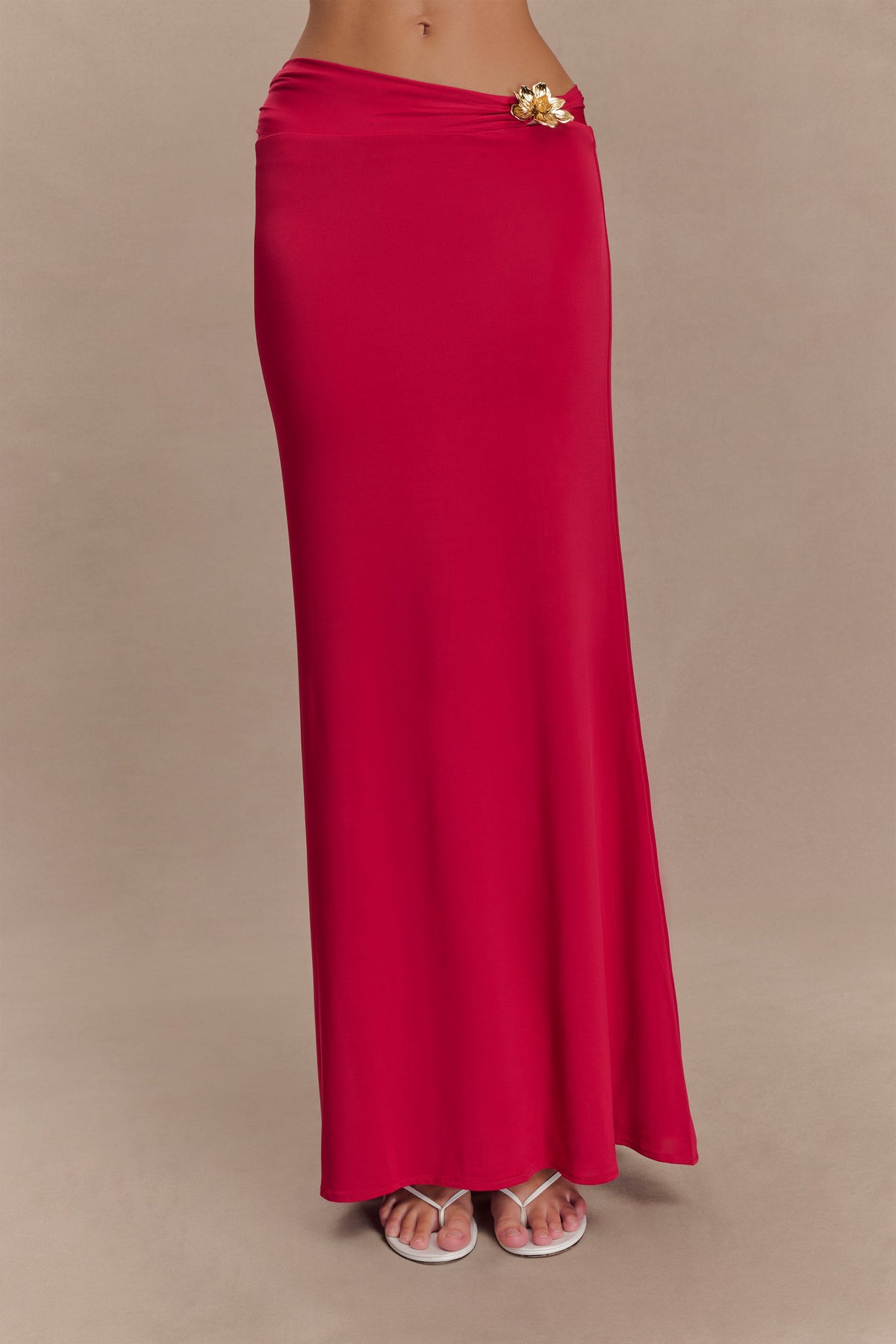 Ainsley Asymmetrical Maxi Skirt With Floral Hardware - Fuchsia Pink #4