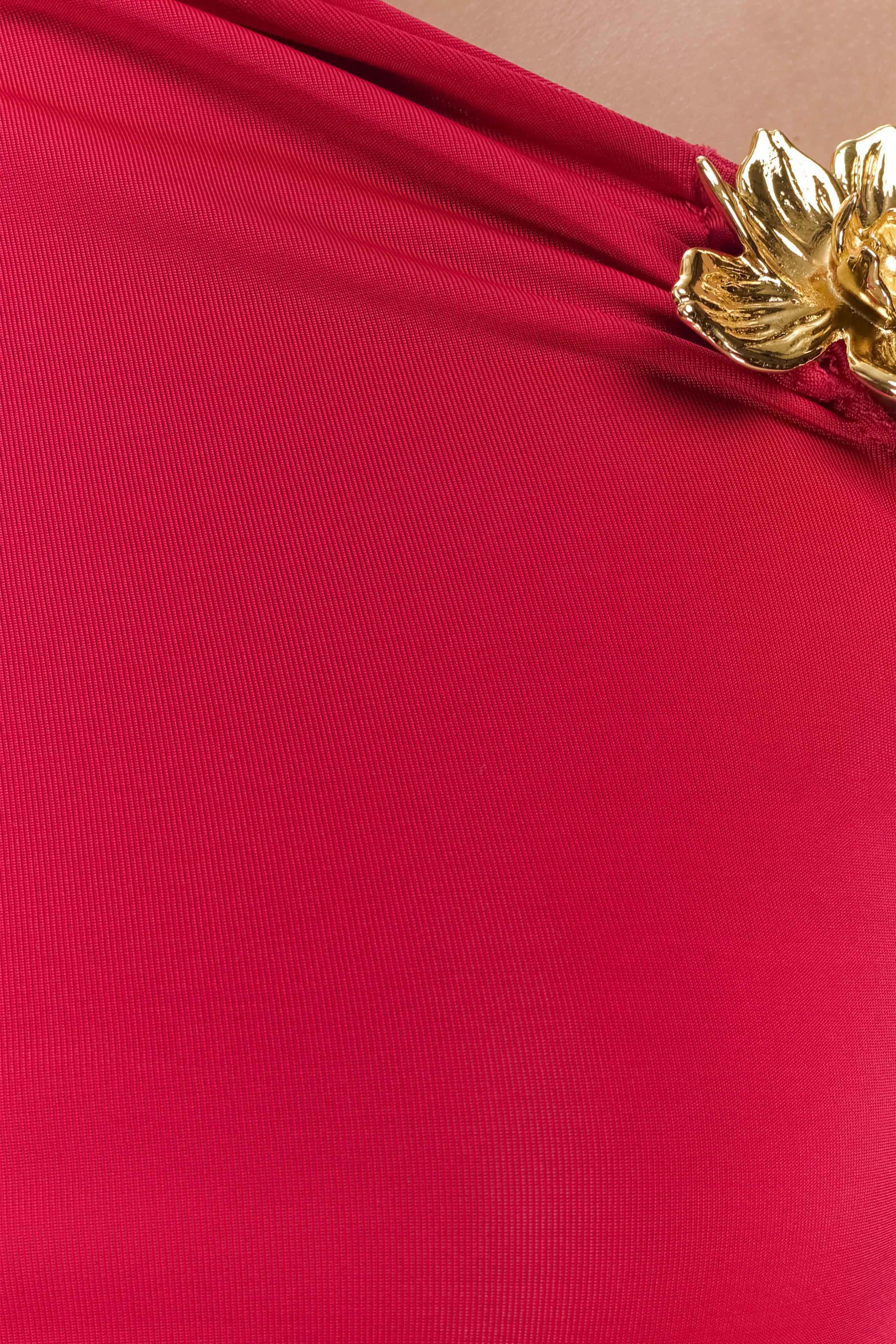 Ainsley Asymmetrical Long Sleeve Top With Floral Hardware - Fuchsia Pink #8