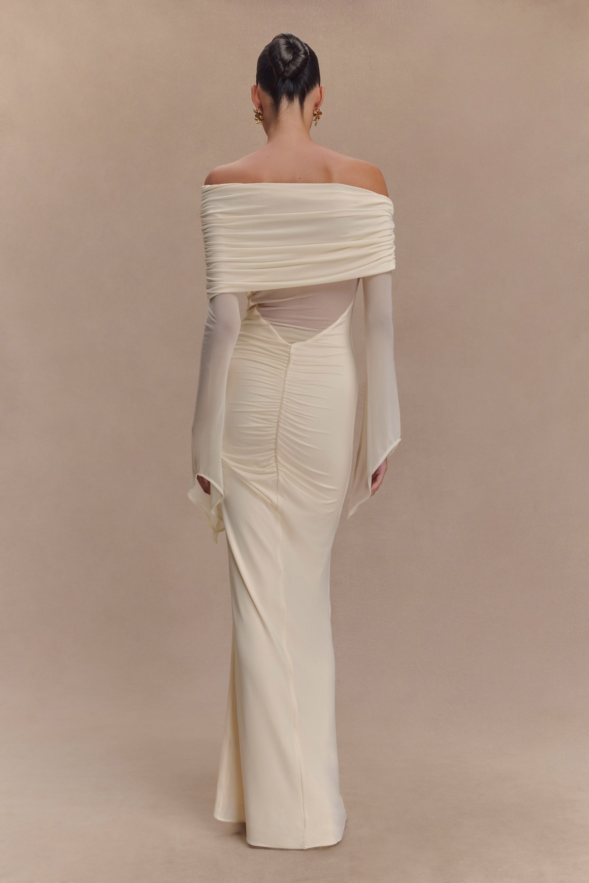 Kaitlin One Shoulder Slinky And Mesh Maxi Dress - Ivory #2