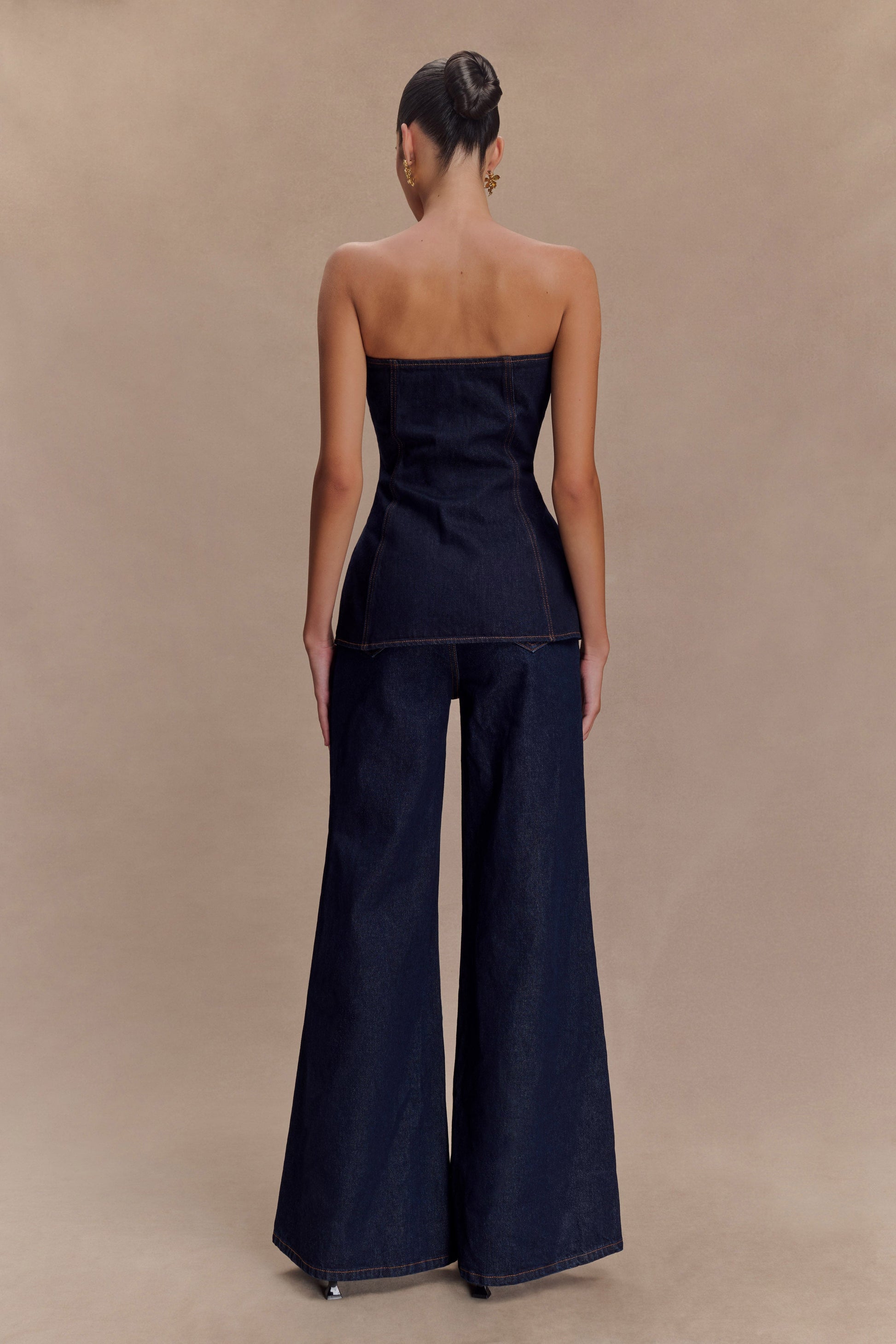 Jen Wide Leg Flare Denim Jeans - Indigo Blue #2