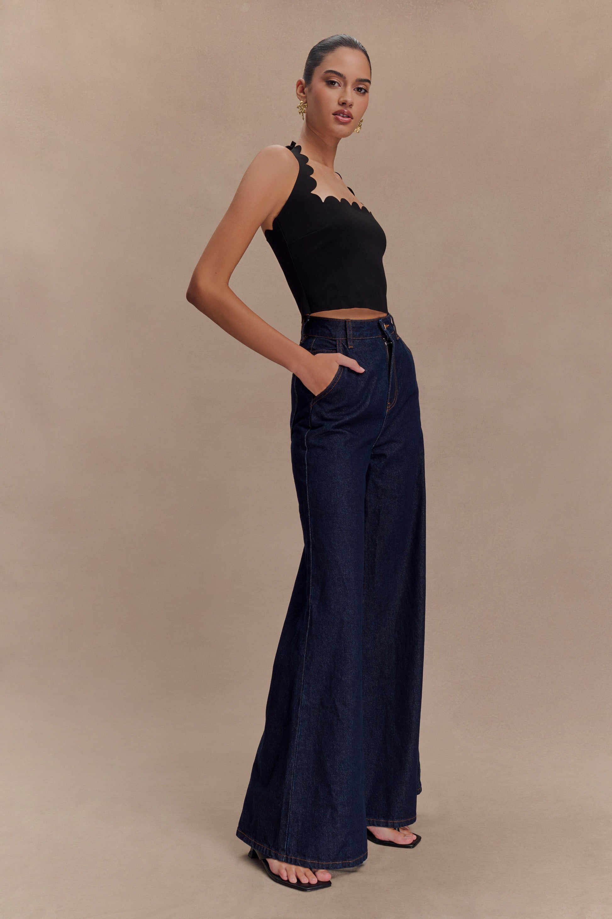 Jen Wide Leg Flare Denim Jeans - Indigo Blue #3