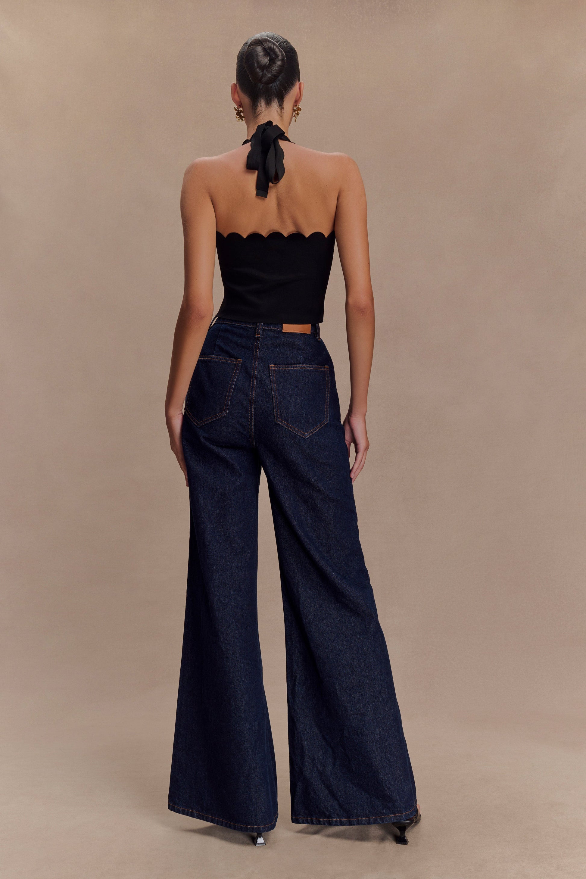 Selena Scalloped Jersey Halter Top - Black #5