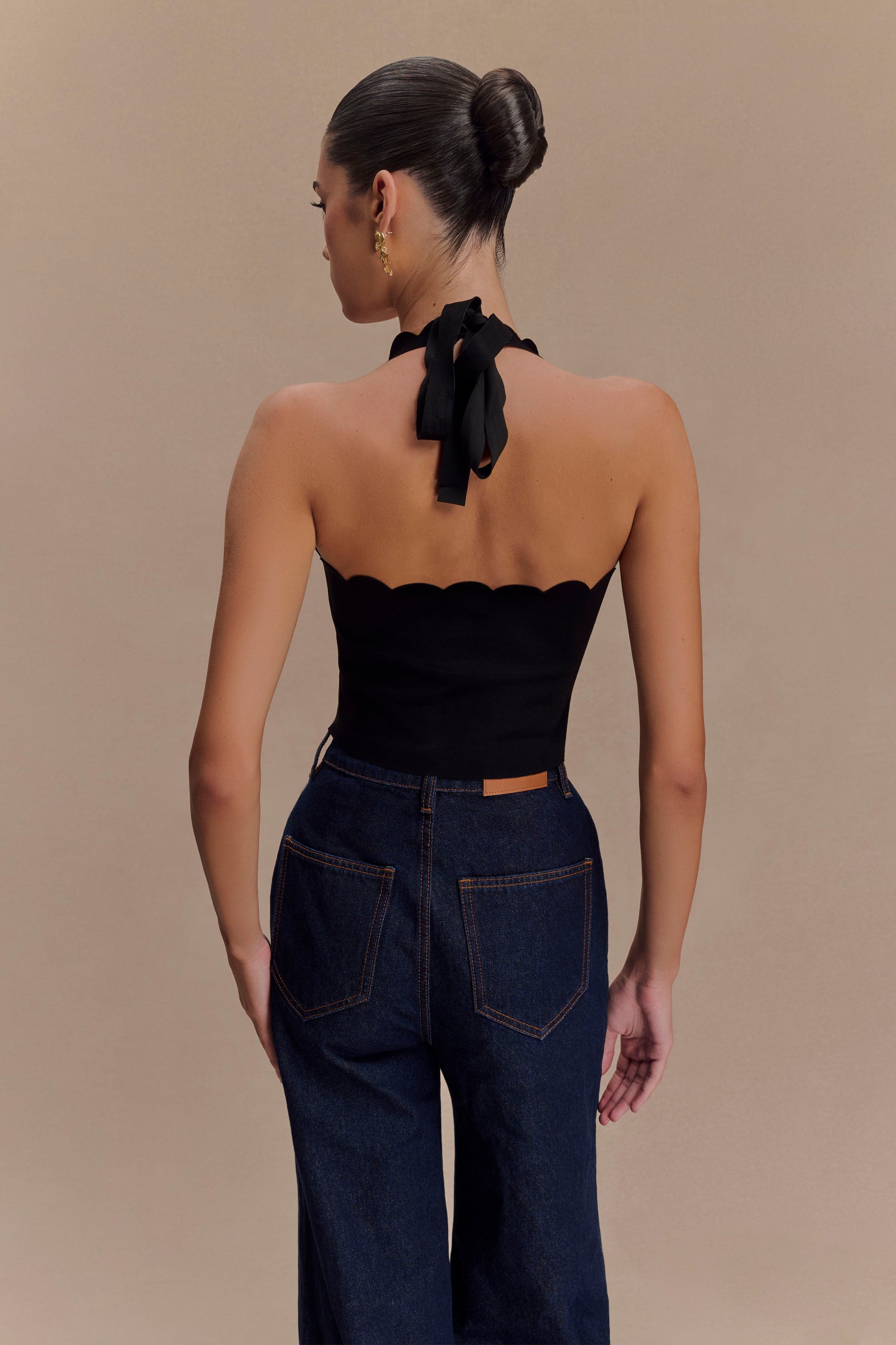 Selena Scalloped Jersey Halter Top - Black #2
