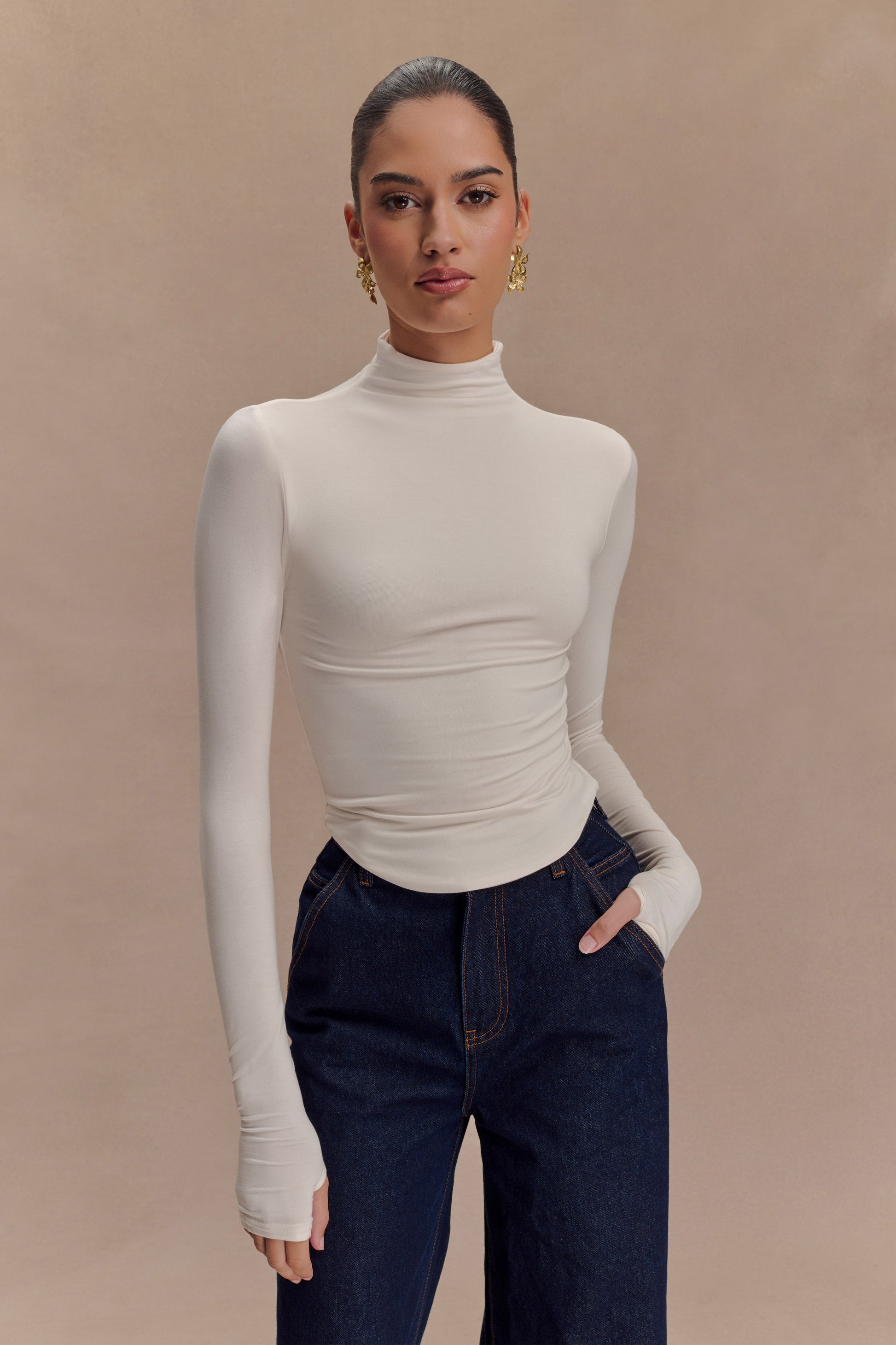 Ember Modal Long Sleeve High Neck Top - Ivory #2