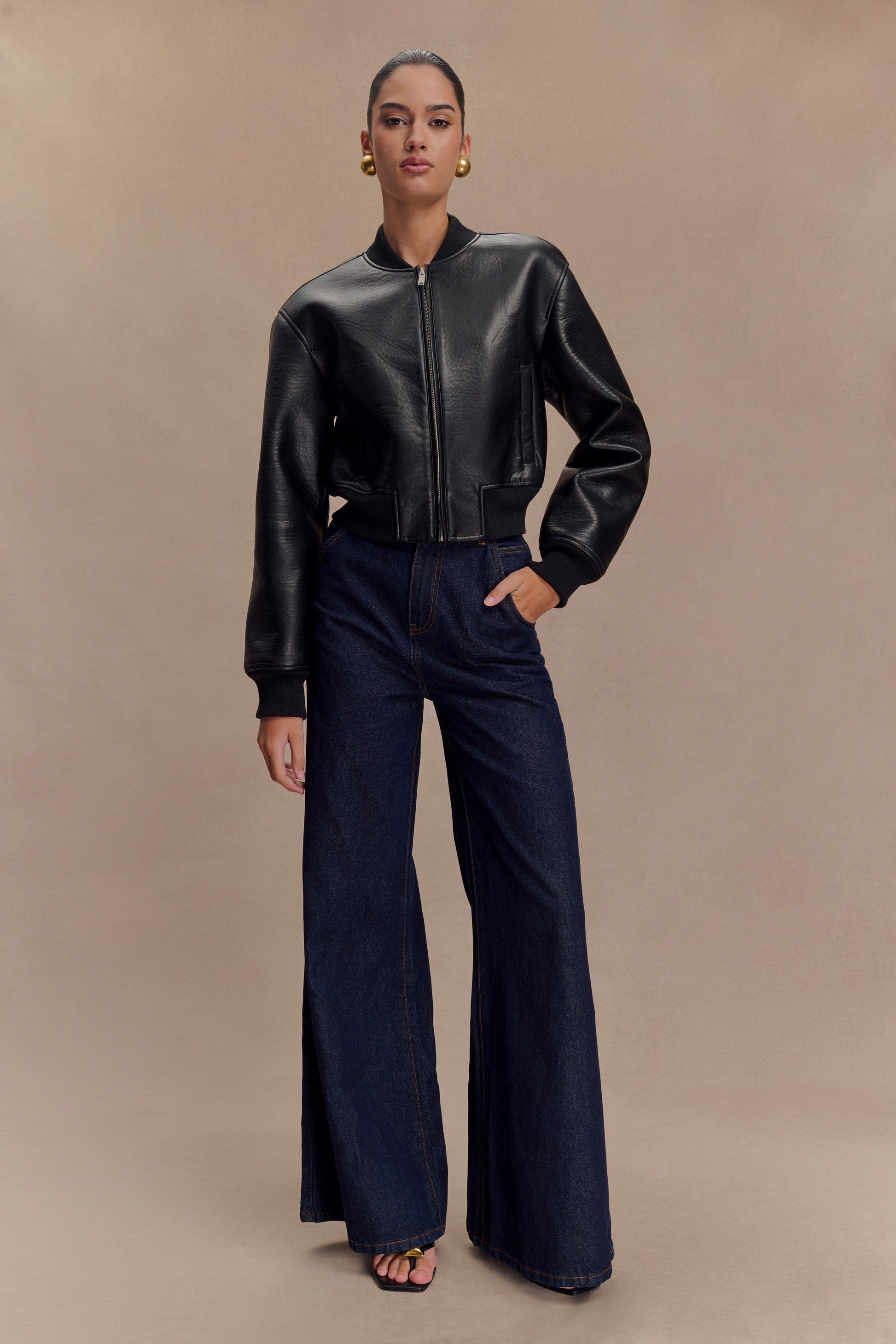 Codi Faux Leather Bomber Jacket - Black #9