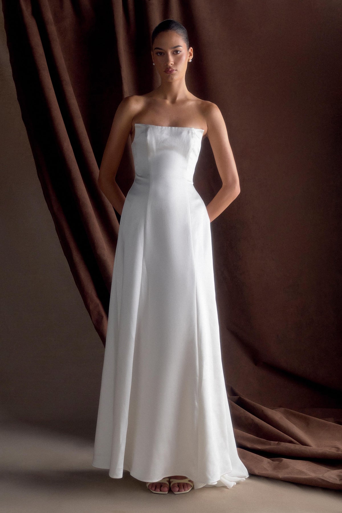 Rosella Satin Strapless Maxi Dress - White #5