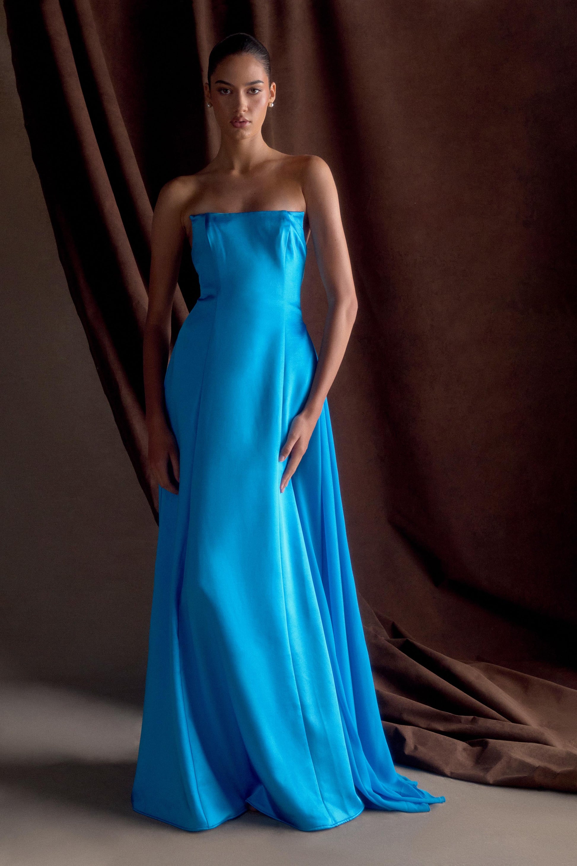 Rosella Satin Strapless Maxi Dress - Cyan Blue #7