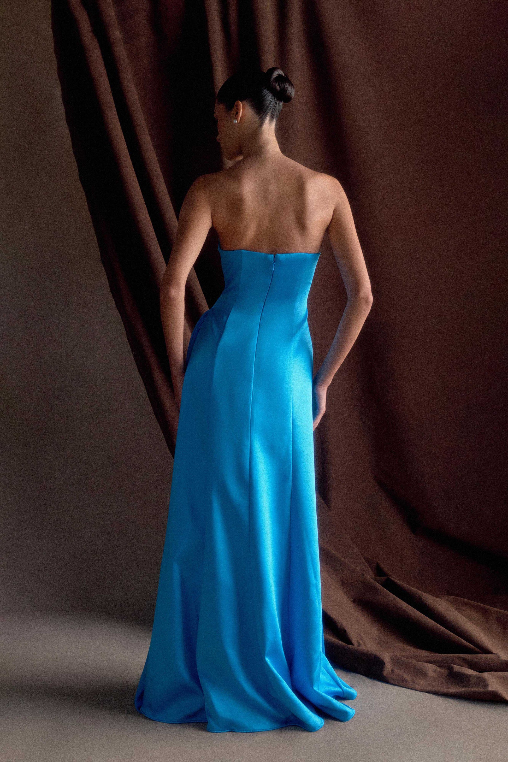 Rosella Satin Strapless Maxi Dress - Cyan Blue #2