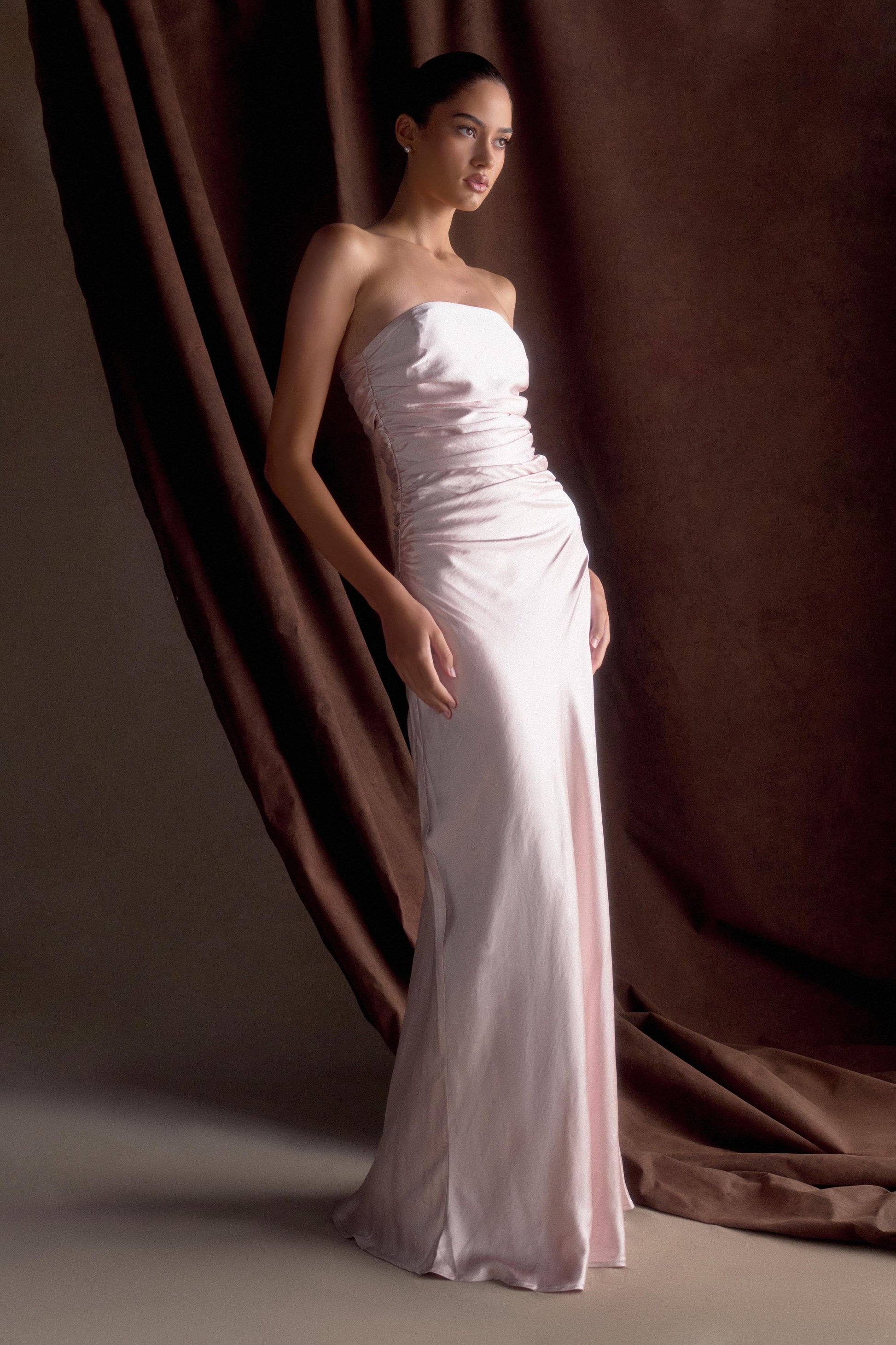 Cedar Strapless Satin Maxi Dress - Soft Pink #9