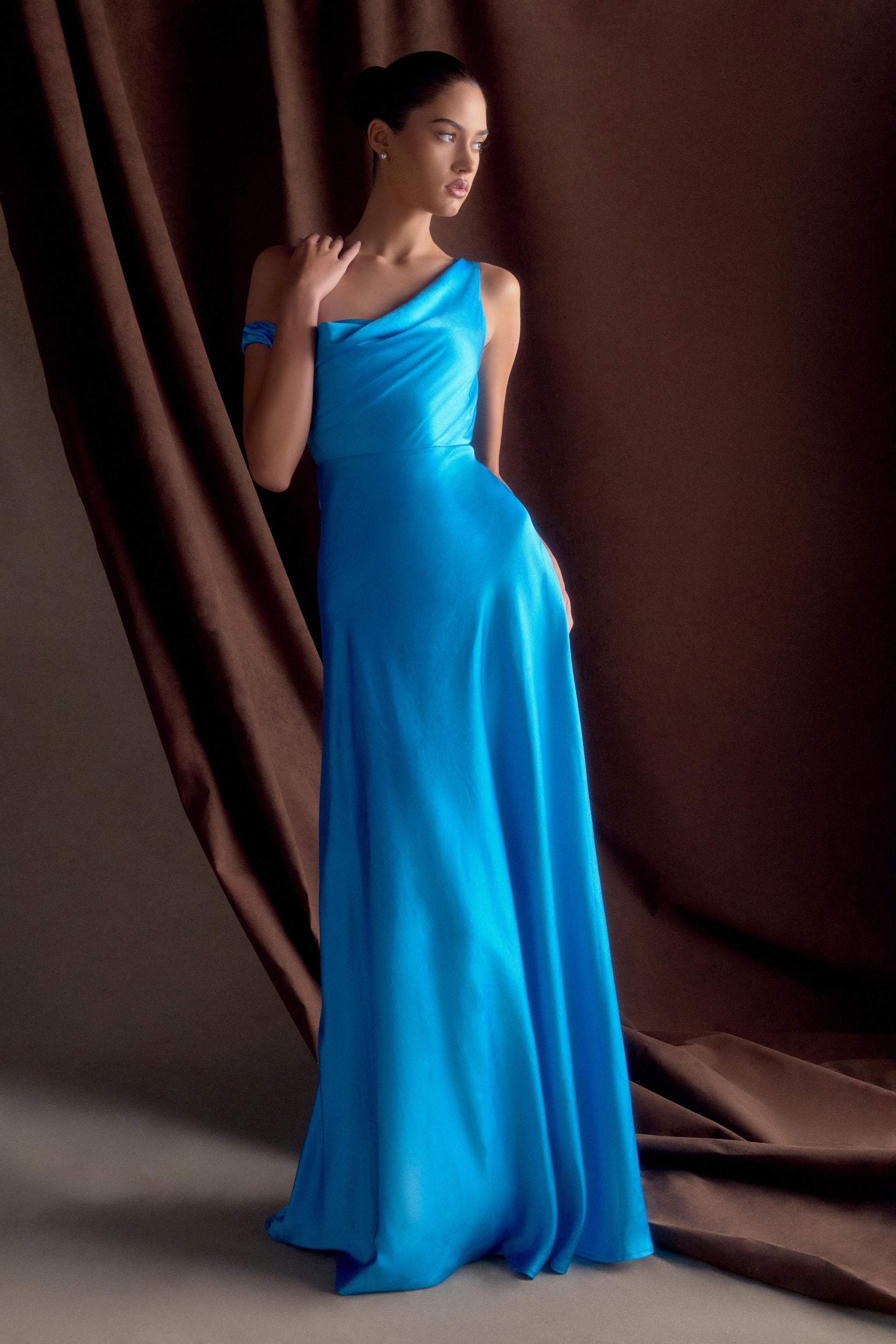 Jacinta One Shoulder Maxi Dress - Cyan Blue #9