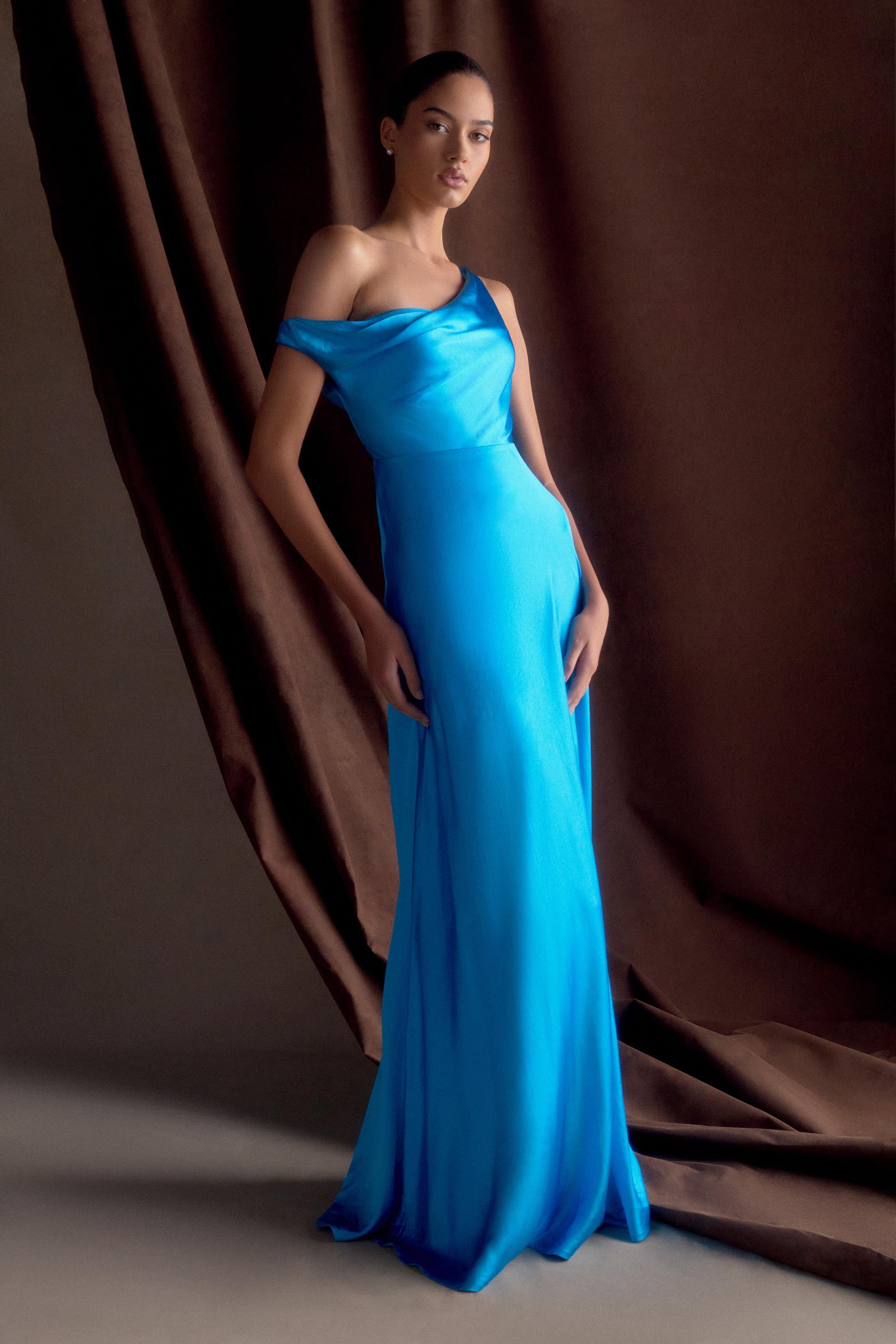 Jacinta One Shoulder Maxi Dress - Cyan Blue #10