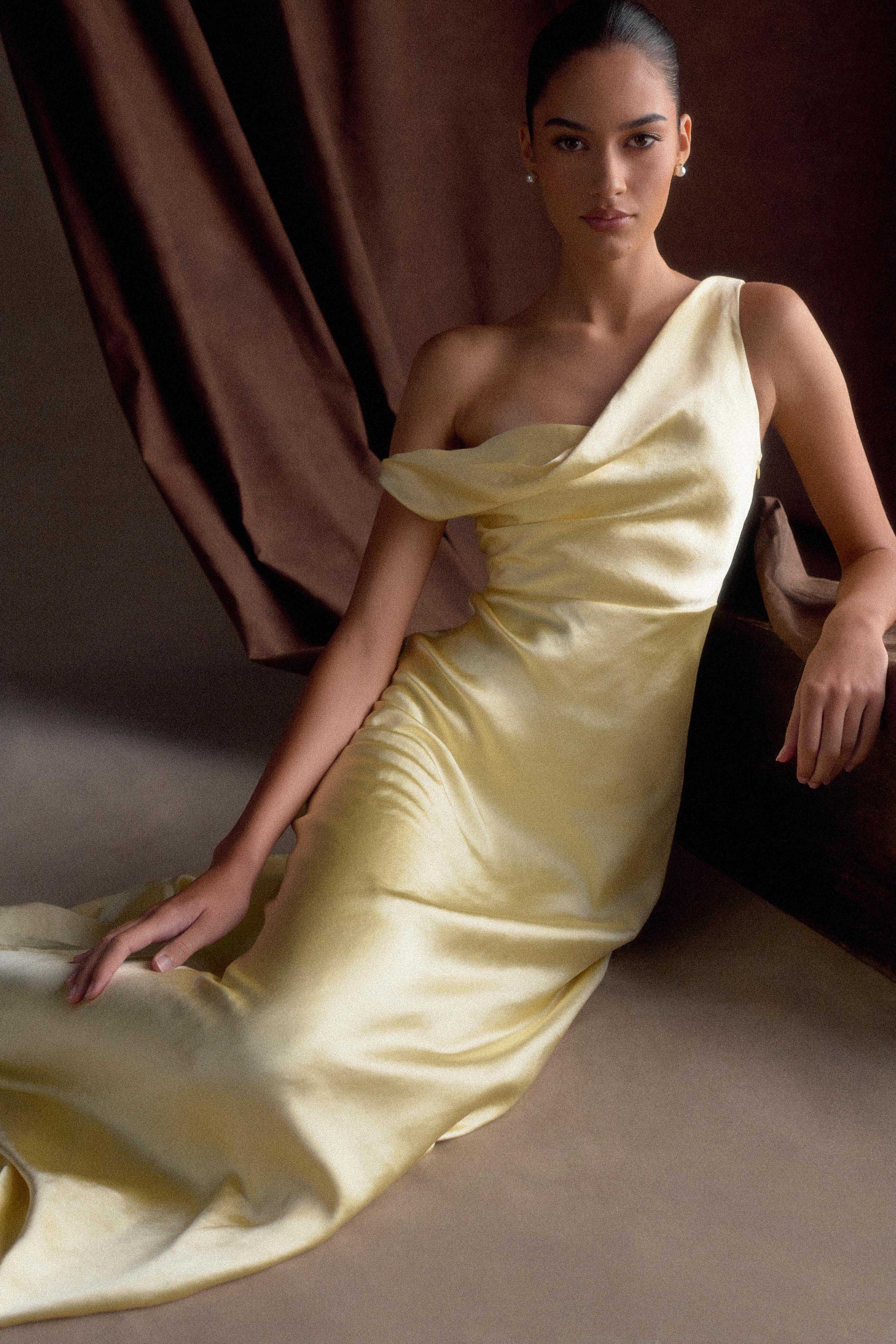 Jacinta One Shoulder Maxi Dress - Pastel Lemon #3