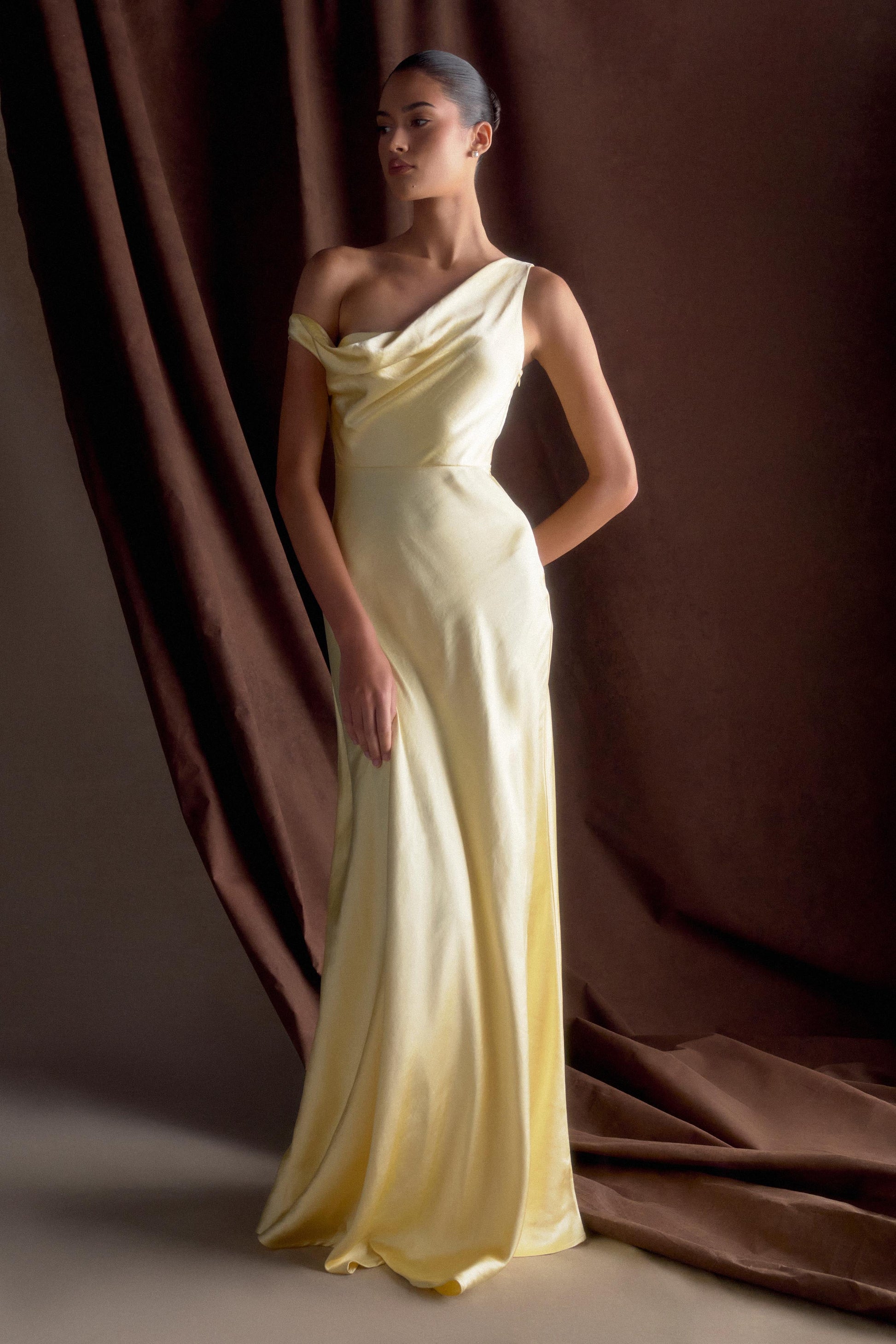 Jacinta One Shoulder Maxi Dress - Pastel Lemon #9