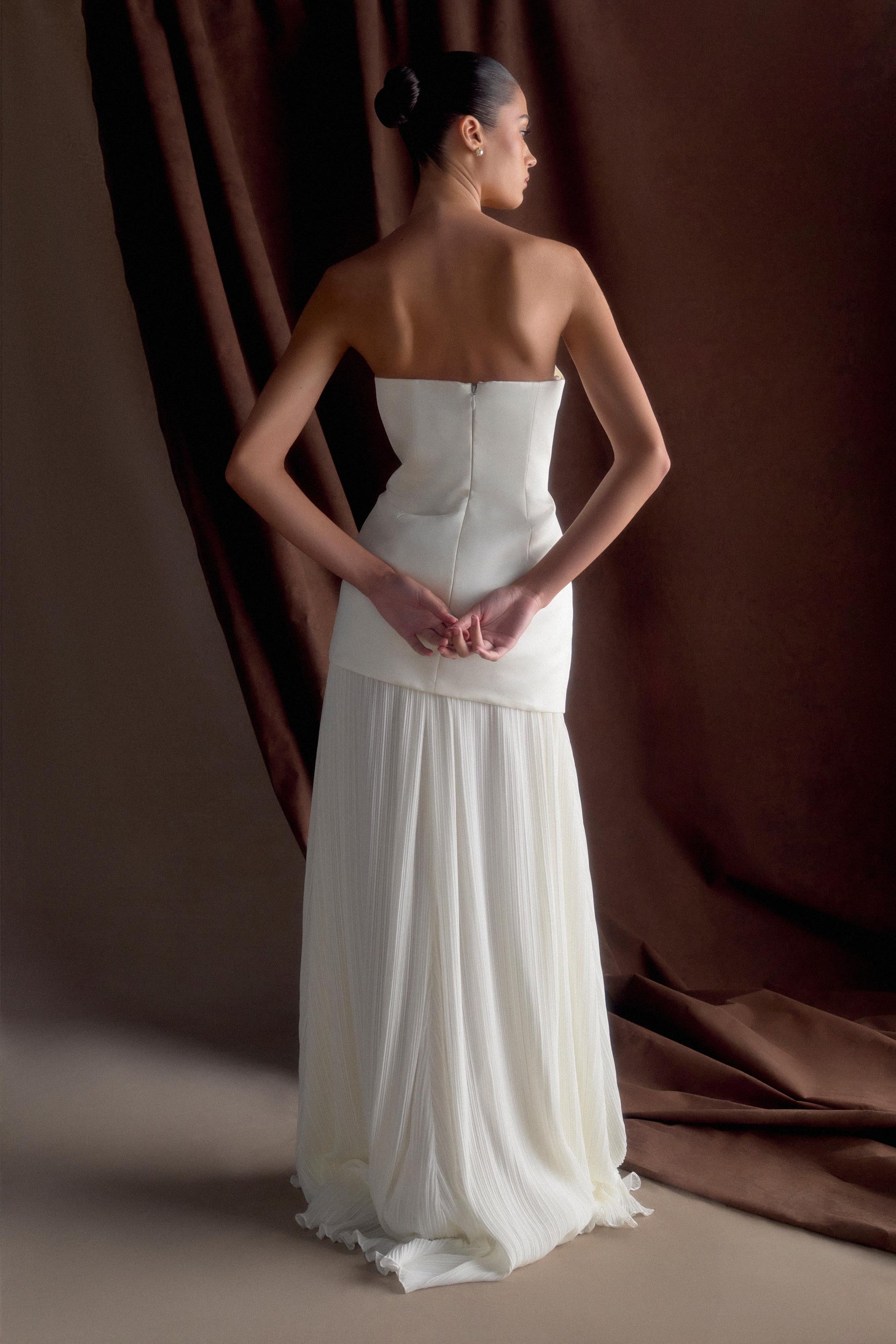 Juno Strapless Pleated Maxi Gown - White #2