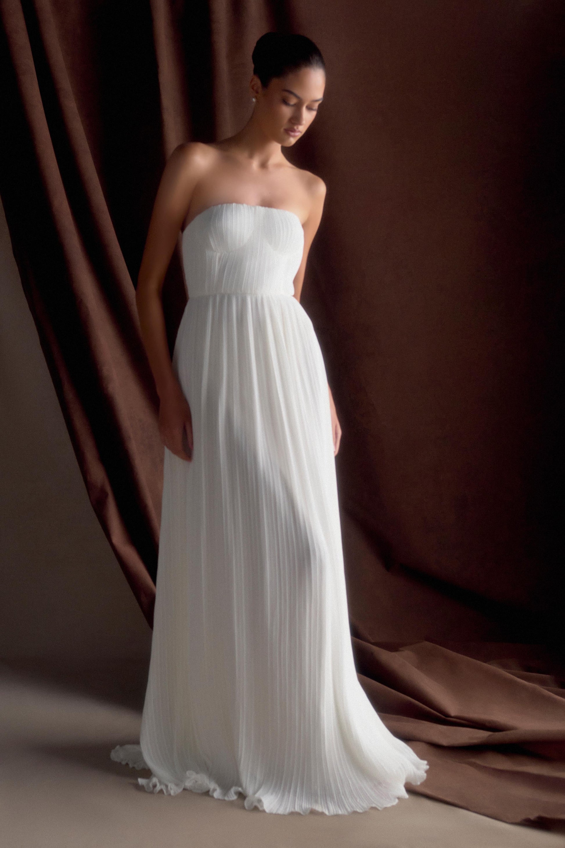 Juno Strapless Pleated Maxi Gown - White #8