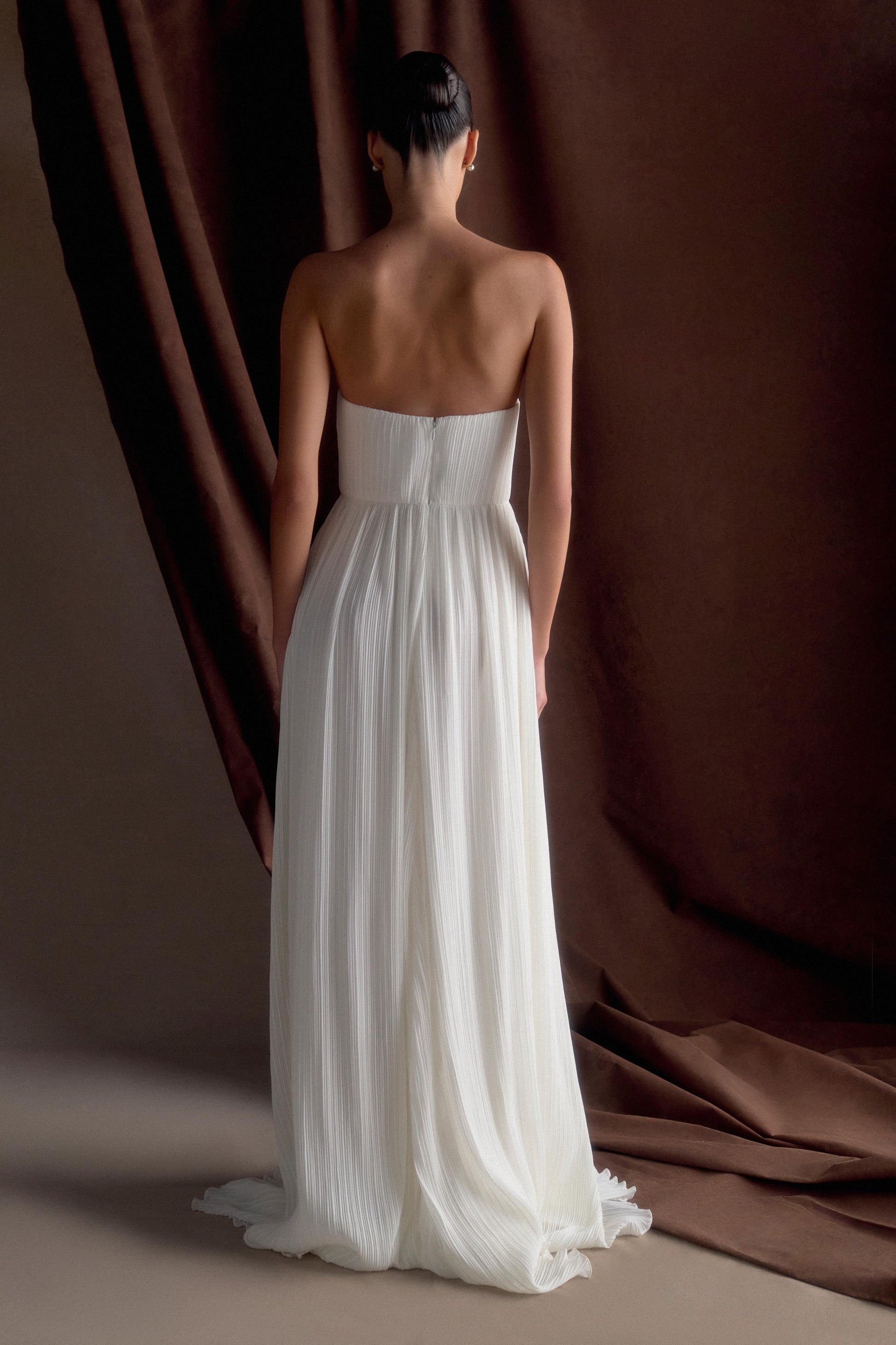 Juno Strapless Pleated Maxi Gown - White #7