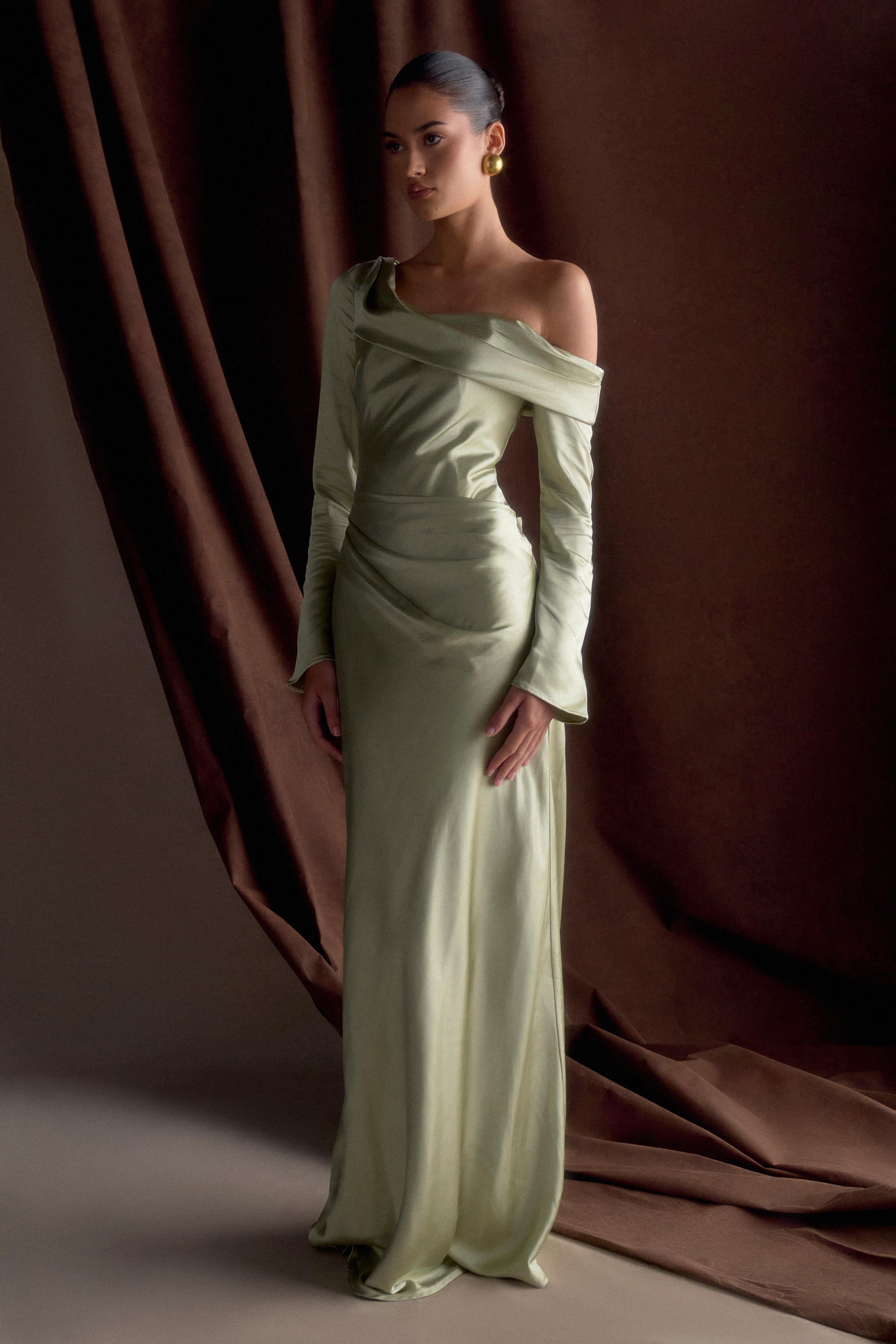 Iris Long Sleeve Satin Maxi Dress - Sage #9
