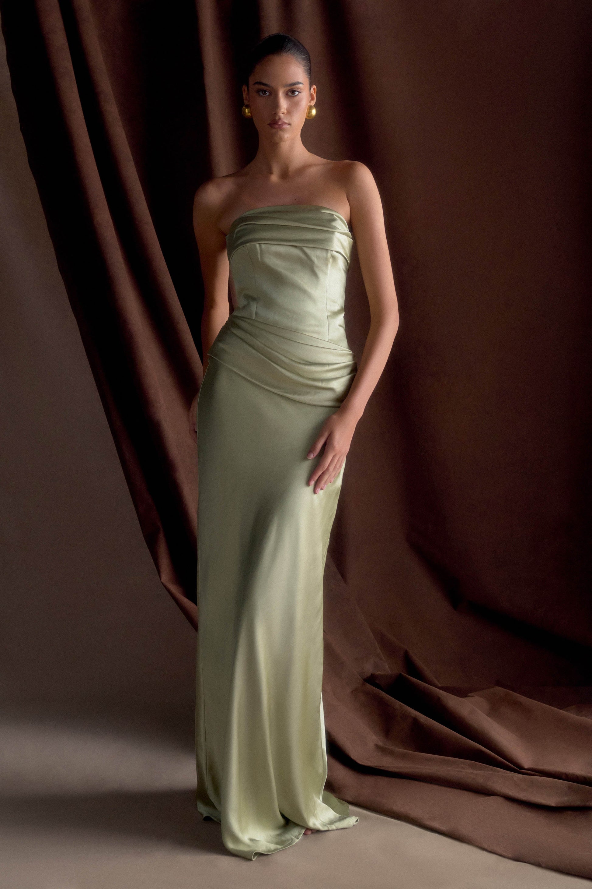 Jasmine Strapless Satin Maxi Dress - Sage #5
