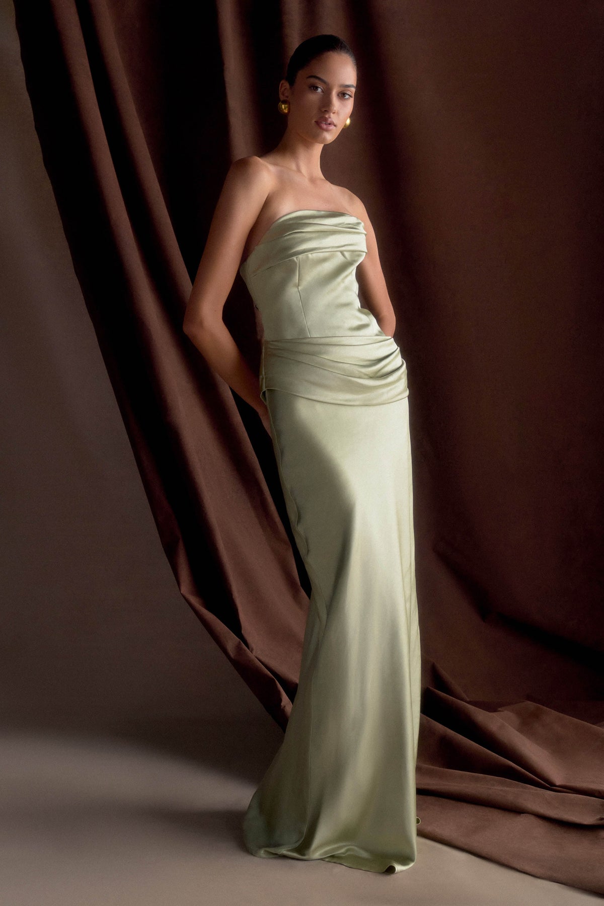 Jasmine Strapless Satin Maxi Dress - Sage #6